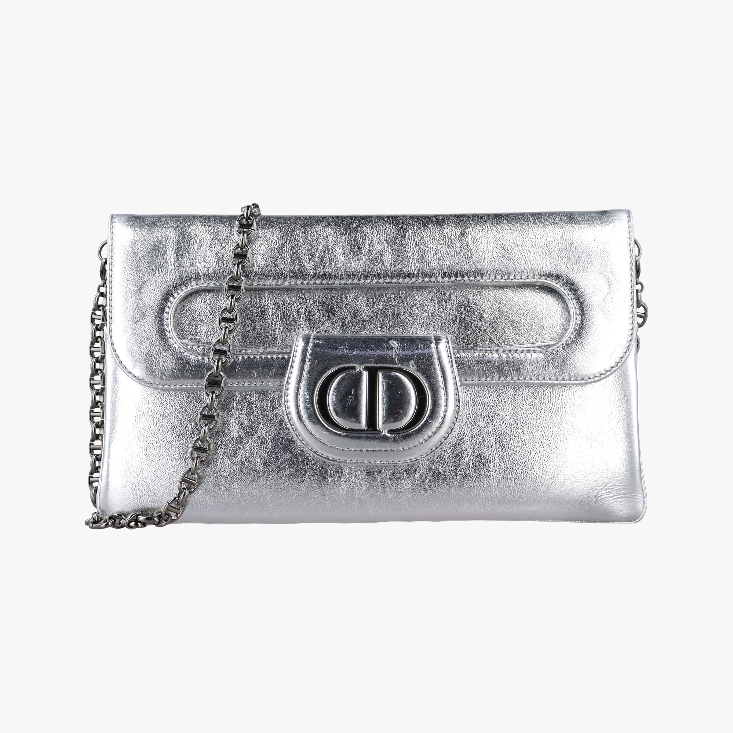 Pre-owned Christian Dior Dior double Medium Silver Leather  shoulderbag | stylenewstar