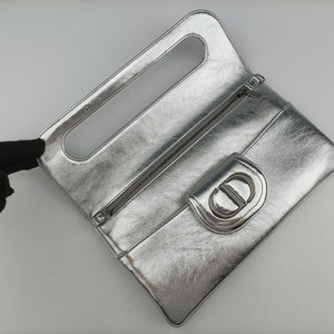 Pre-owned Christian Dior Dior double Medium Silver Leather  shoulderbag | stylenewstar