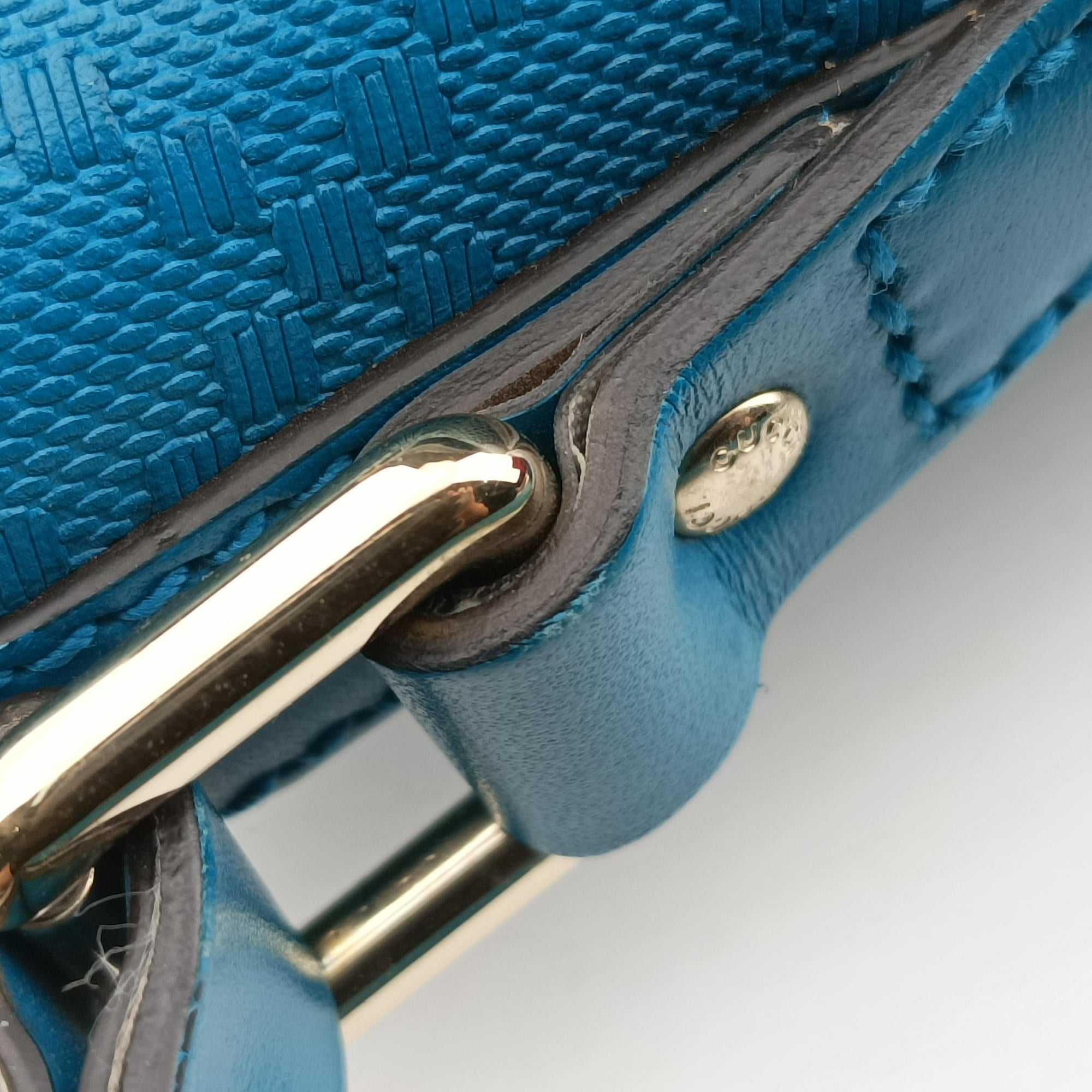 Pre-owned Gucci Bright Diamante Bucket Blue Leather 354229 shoulderbag | stylenewstar