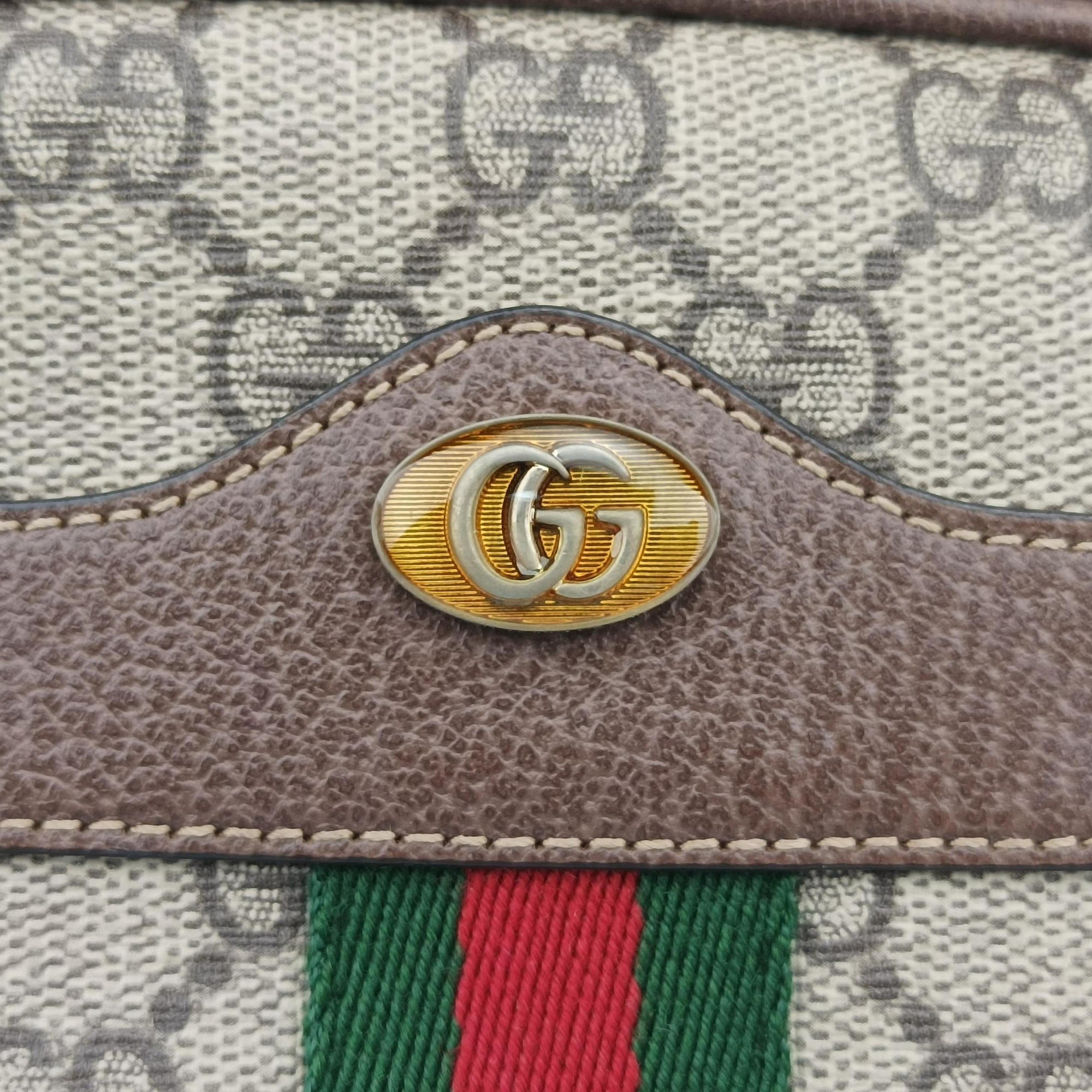 Pre-owned Gucci Ophidia Beige×red×green PVC coated canvas×Leather 598664 shoulderbag | stylenewstar