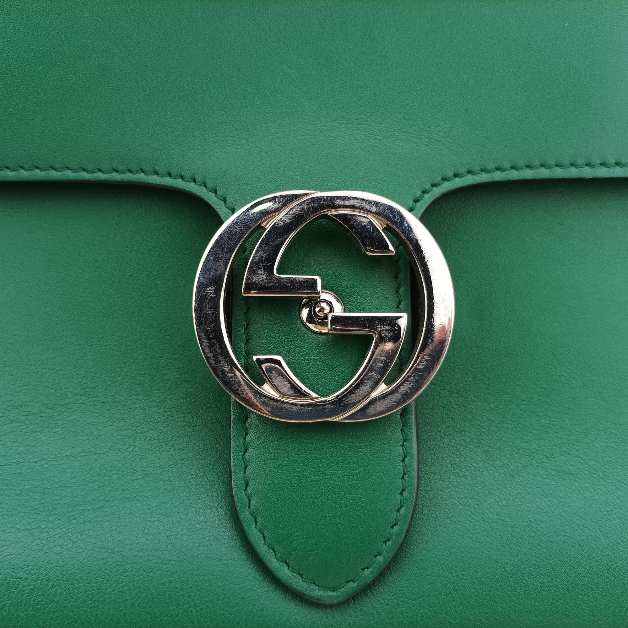 Pre-owned Gucci Interlocking G Green Leather 387604 shoulderbag | stylenewstar