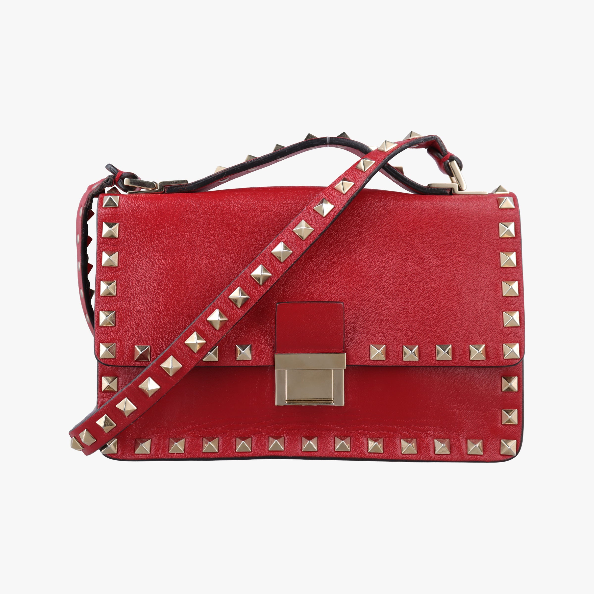 Pre-owned Valentino ROCKSTUD Red Leather  shoulderbag | stylenewstar