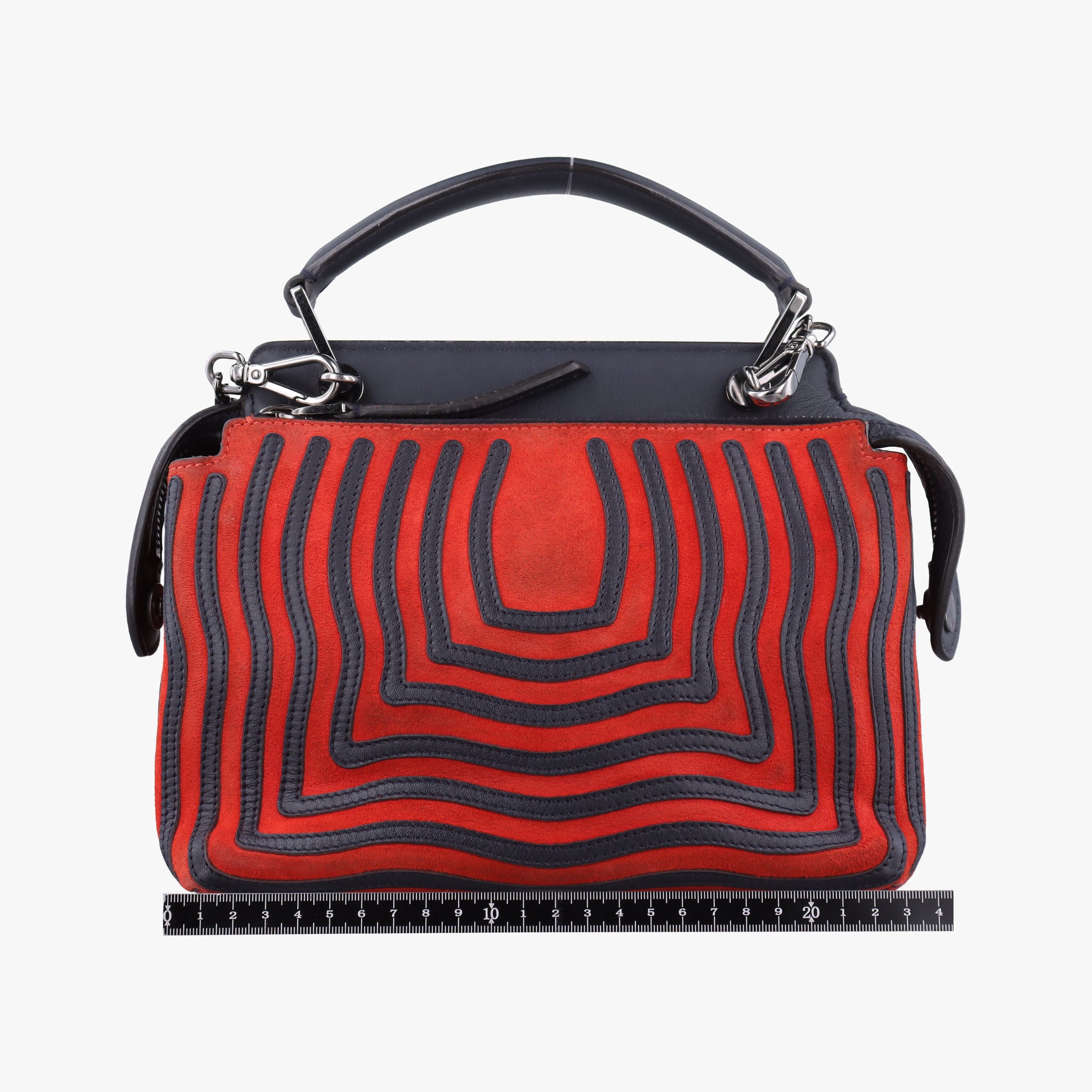 Pre-owned Fendi Dotcom Click Small Red × Black Suede × Leather 8BN299 shoulderbag | stylenewstar