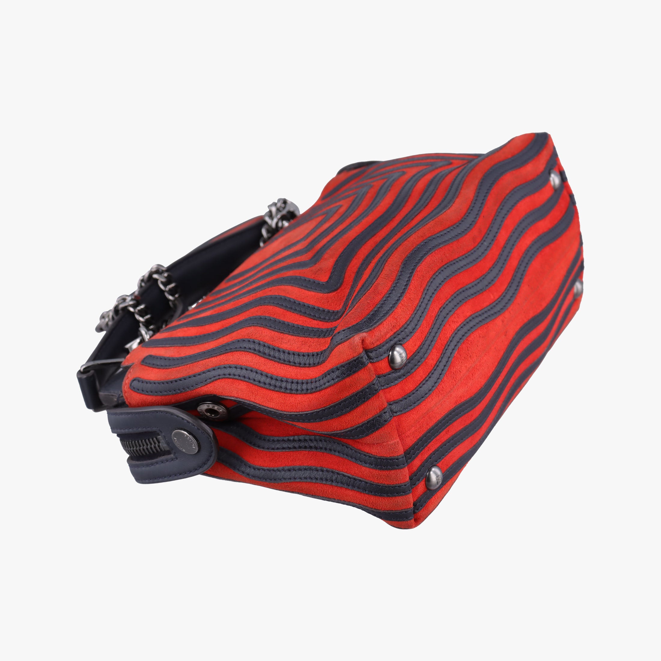 Pre-owned Fendi Dotcom Click Small Red × Black Suede × Leather 8BN299 shoulderbag | stylenewstar