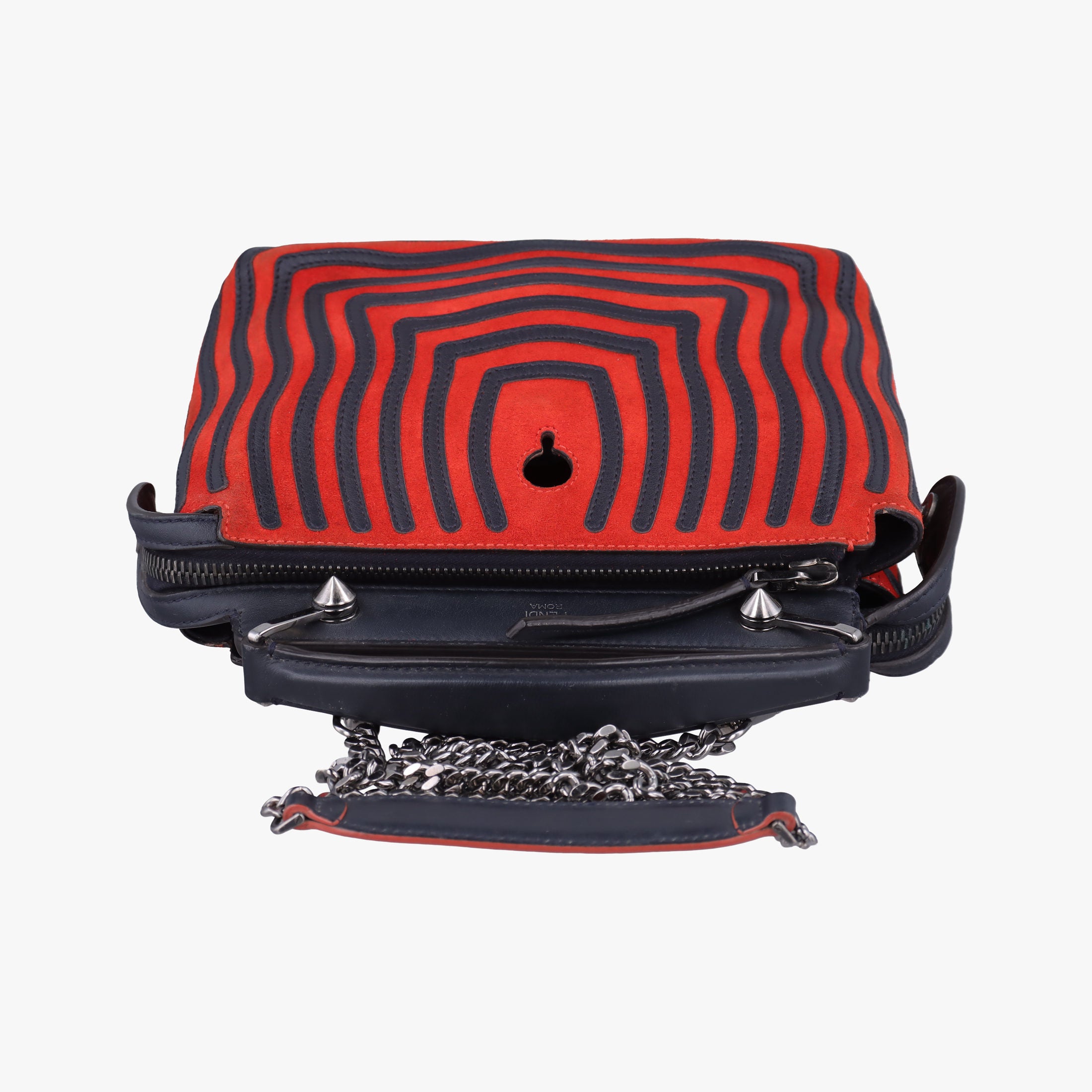 Pre-owned Fendi Dotcom Click Small Red × Black Suede × Leather 8BN299 shoulderbag | stylenewstar