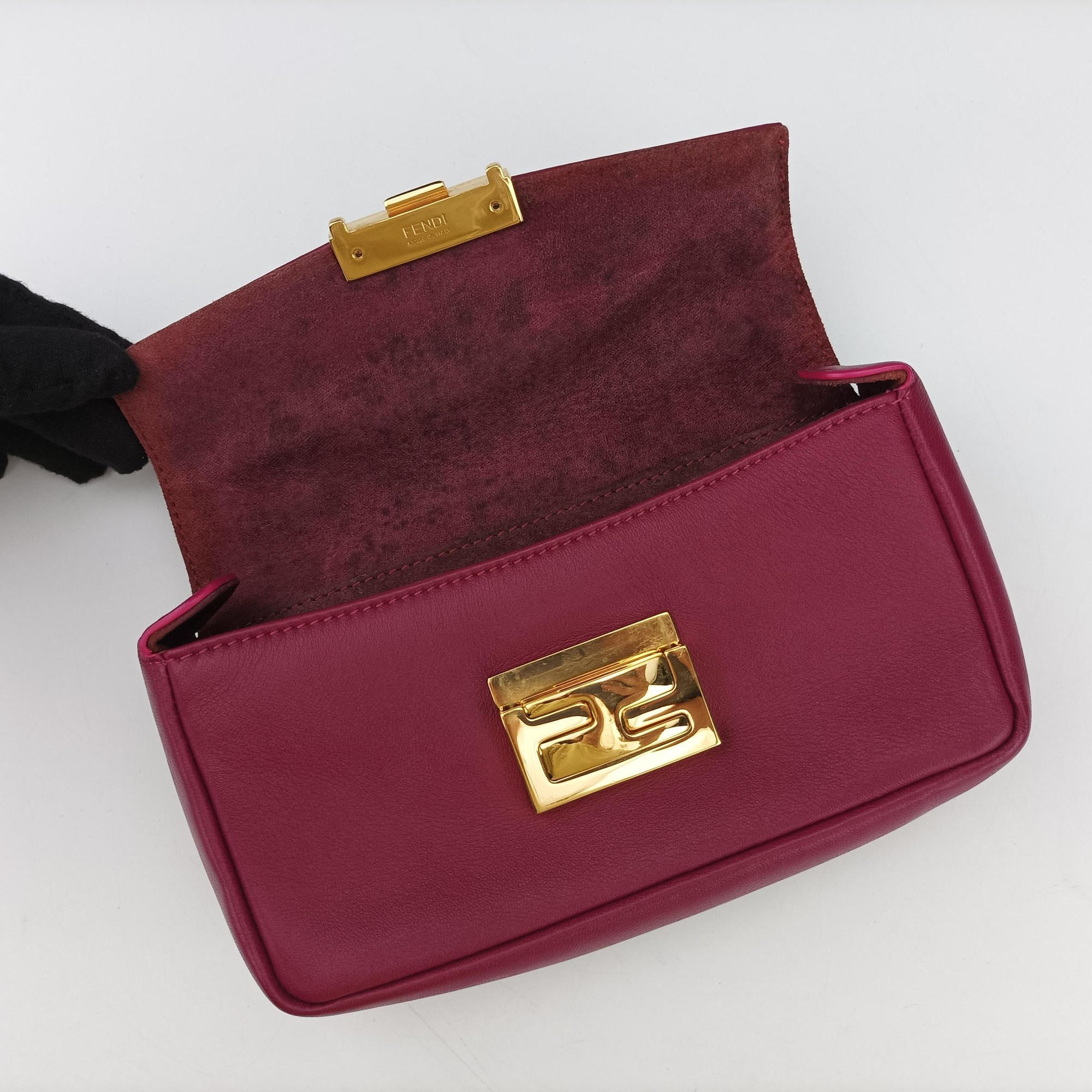 Pre-owned Fendi Mini Be Baguette Rose Leather 8M0315 shoulderbag | stylenewstar