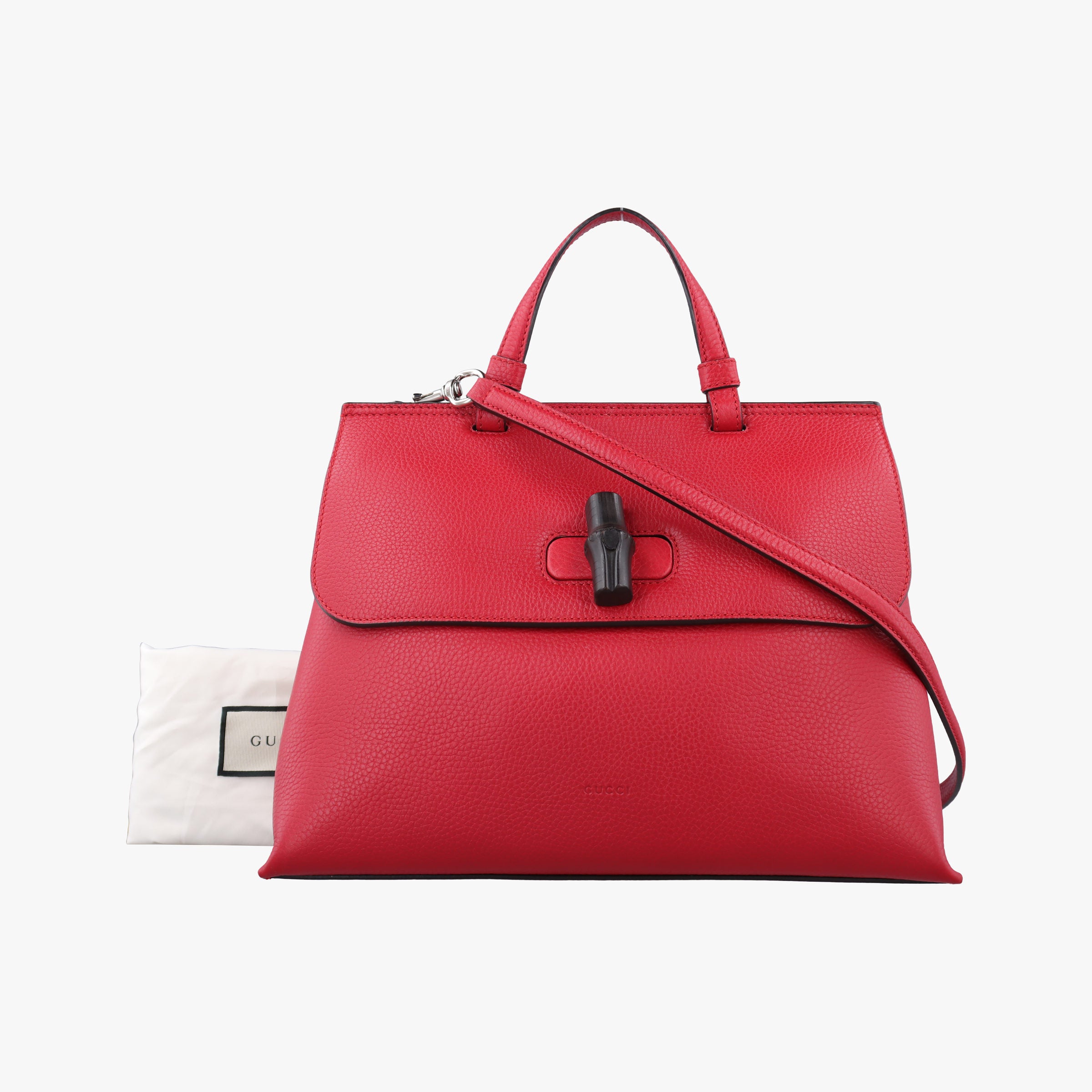 Pre-owned Gucci Bamboo Daily Red Leather 392013 shoulderbag | stylenewstar