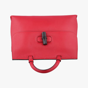 Pre-owned Gucci Bamboo Daily Red Leather 392013 shoulderbag | stylenewstar