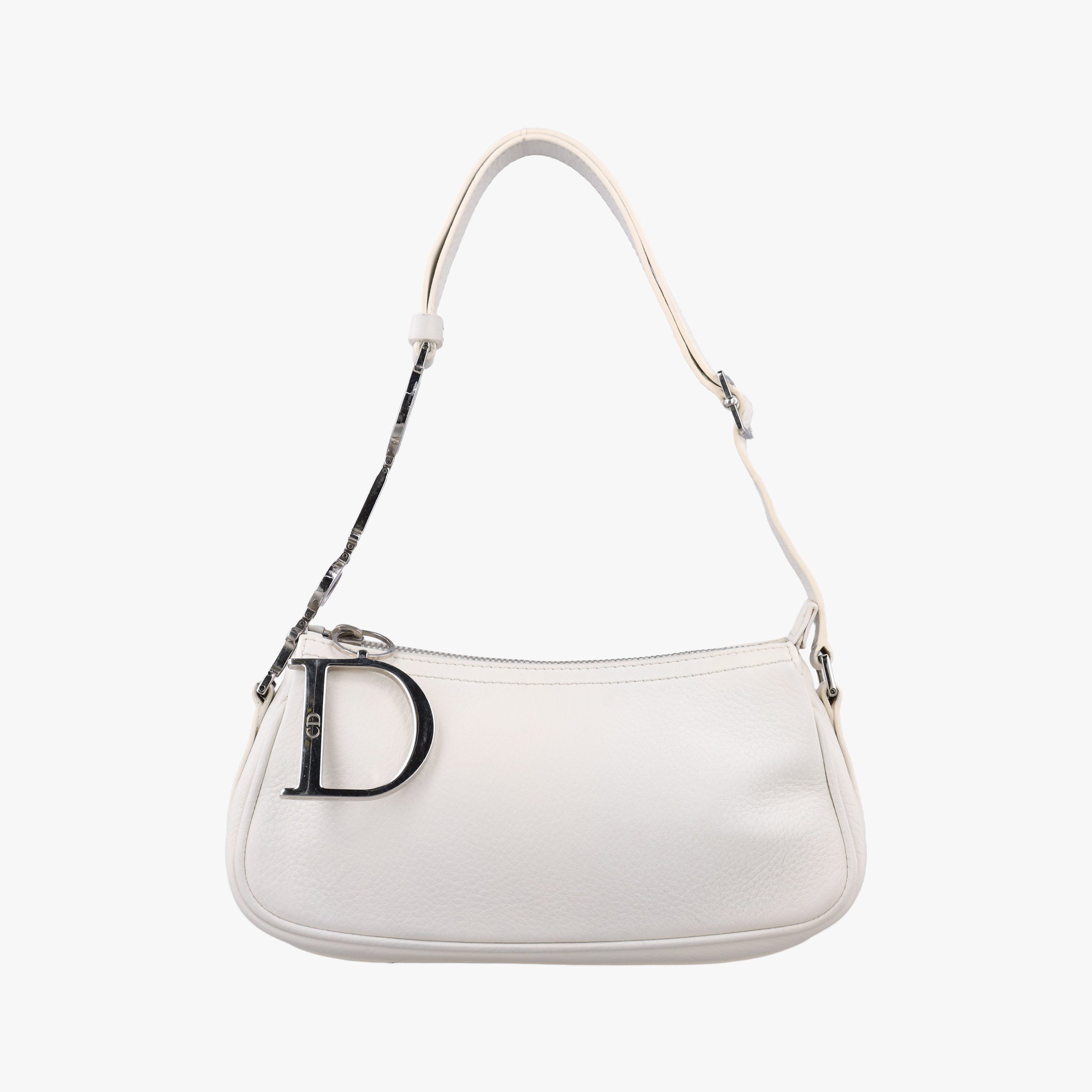 Pre-owned Christian Dior D Pendant White Leather  shoulderbag | stylenewstar