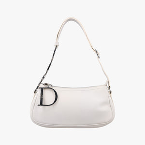 Pre-owned Christian Dior D Pendant White Leather  shoulderbag | stylenewstar