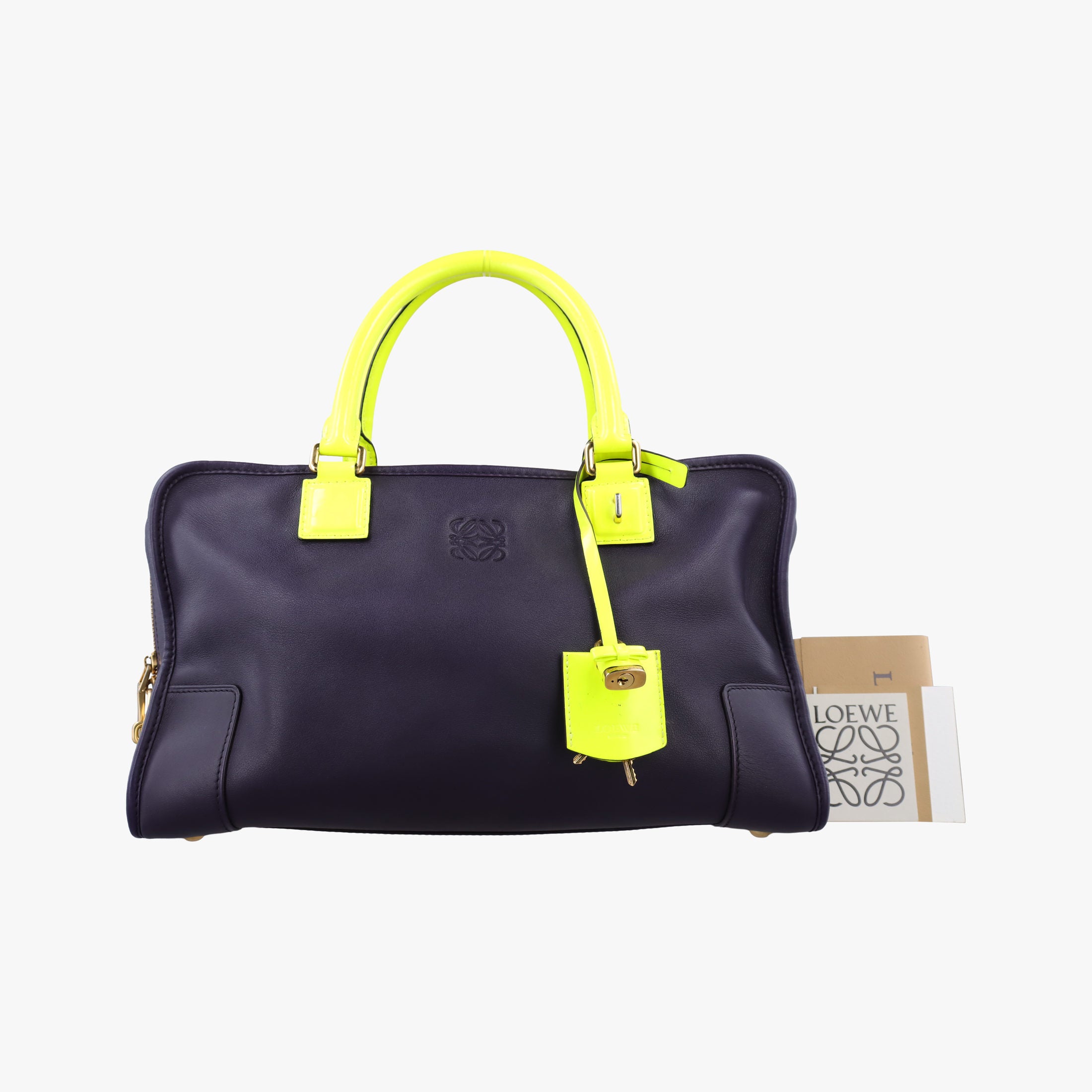 Pre-owned Loewe Amazona 36 Purple × Fluorescent Yellow Leather  handbag | stylenewstar