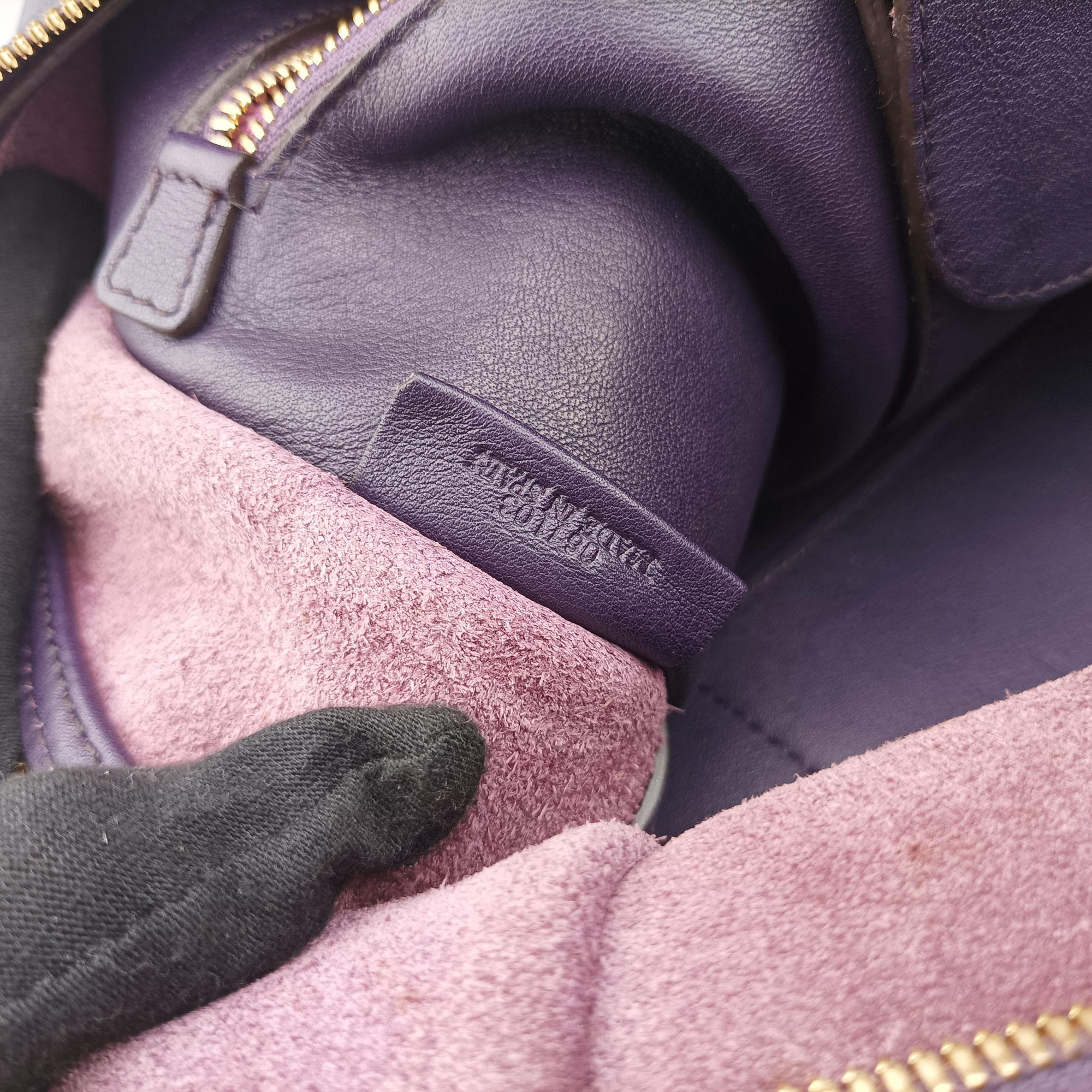 Pre-owned Loewe Amazona 36 Purple × Fluorescent Yellow Leather  handbag | stylenewstar