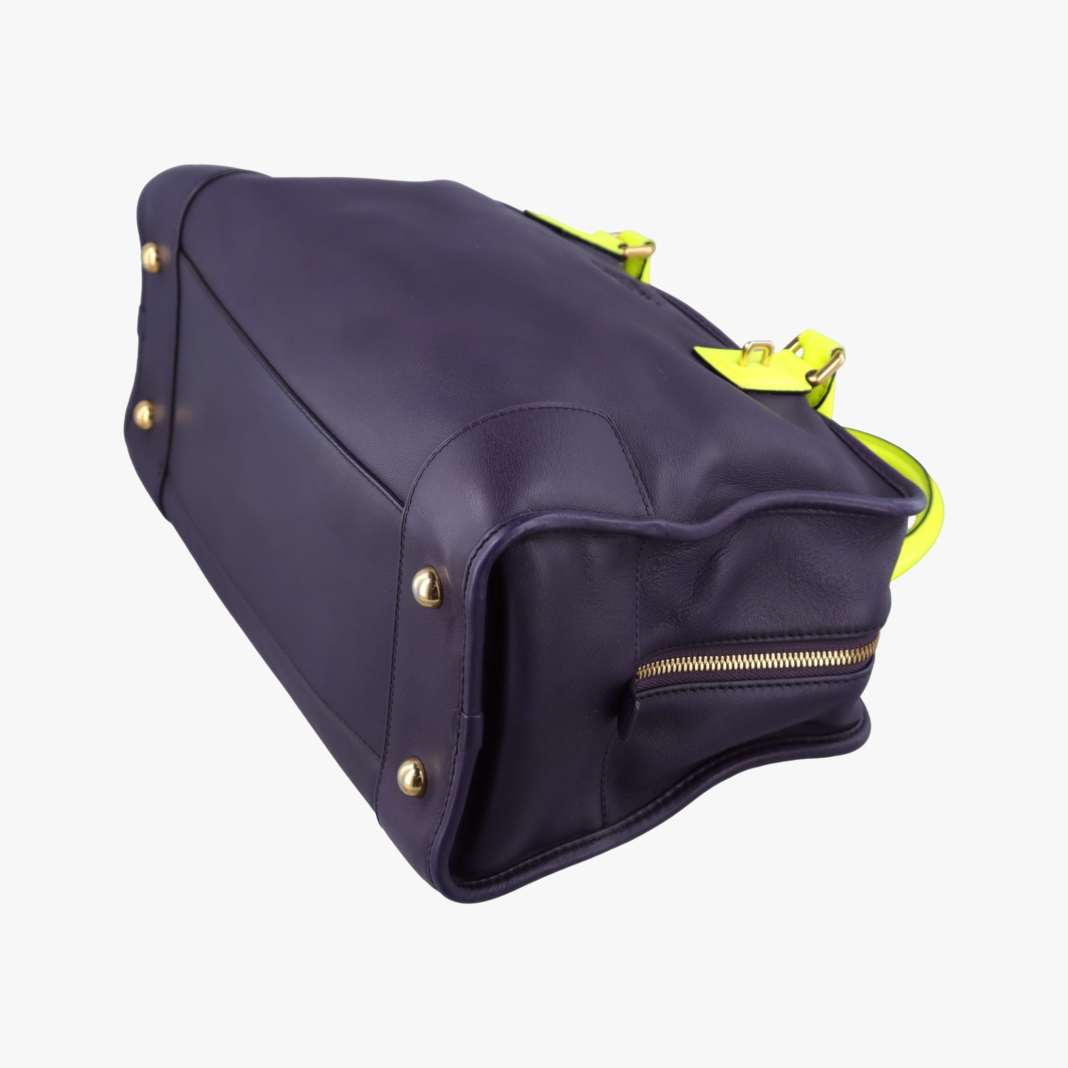 Pre-owned Loewe Amazona 36 Purple × Fluorescent Yellow Leather  handbag | stylenewstar