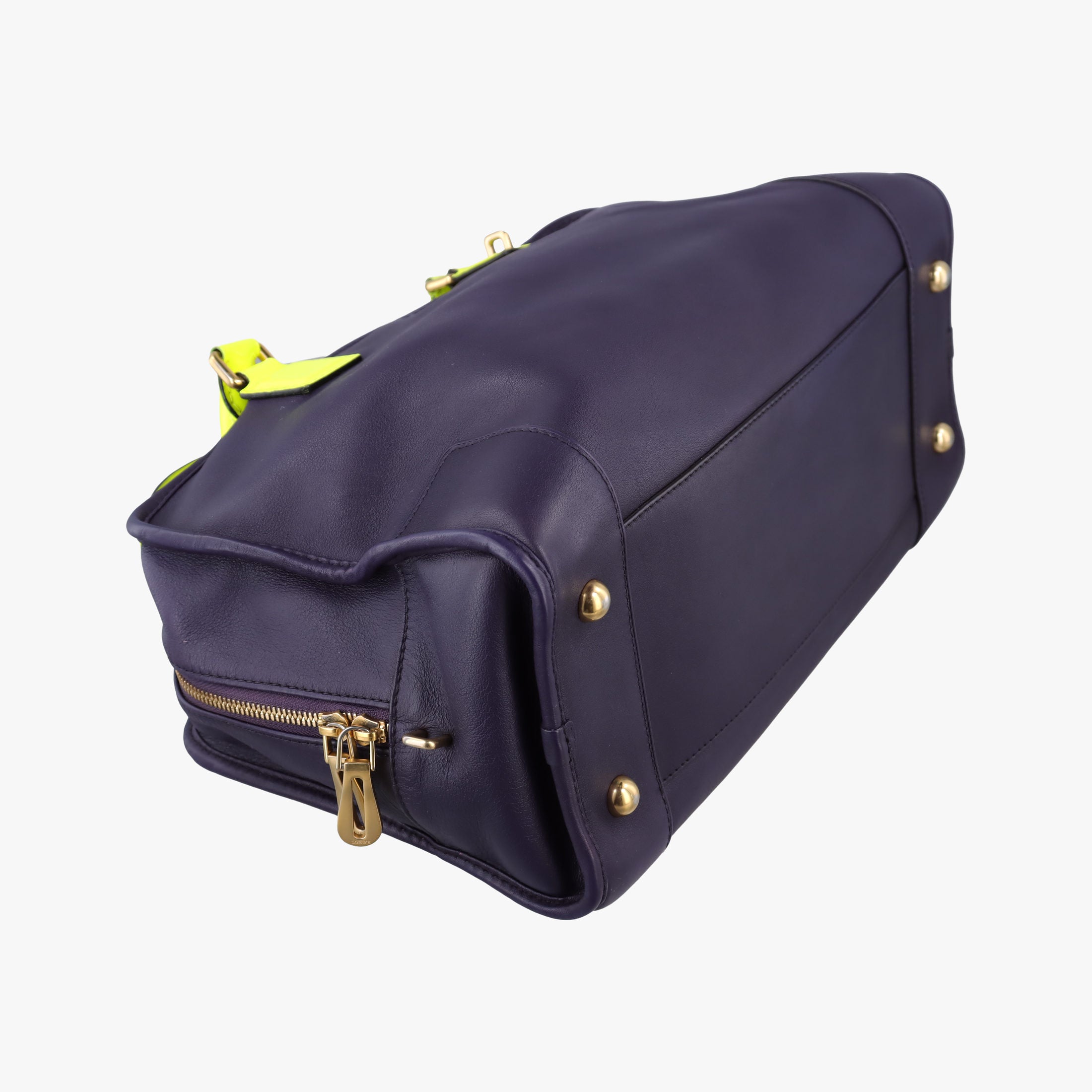Pre-owned Loewe Amazona 36 Purple × Fluorescent Yellow Leather  handbag | stylenewstar