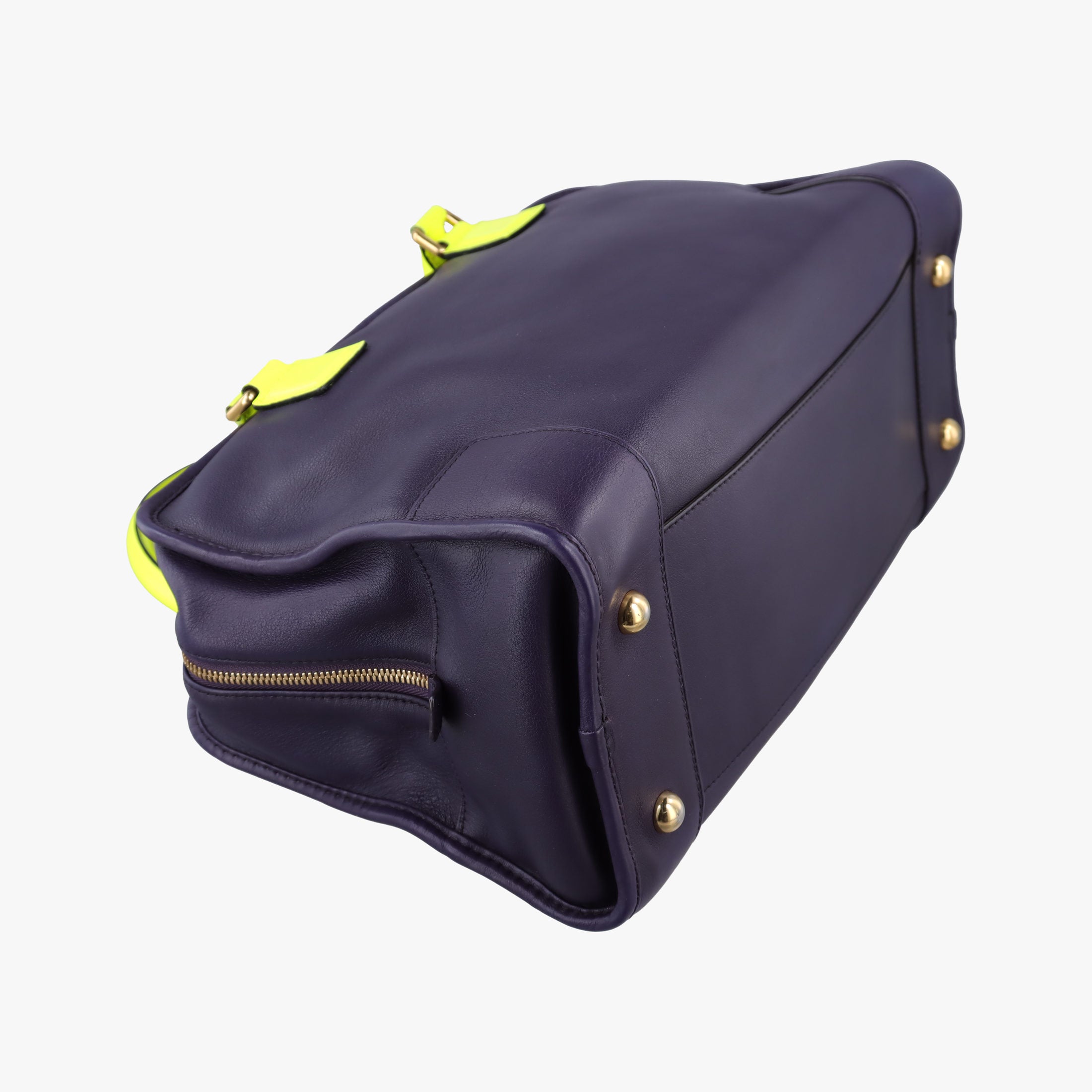 Pre-owned Loewe Amazona 36 Purple × Fluorescent Yellow Leather  handbag | stylenewstar
