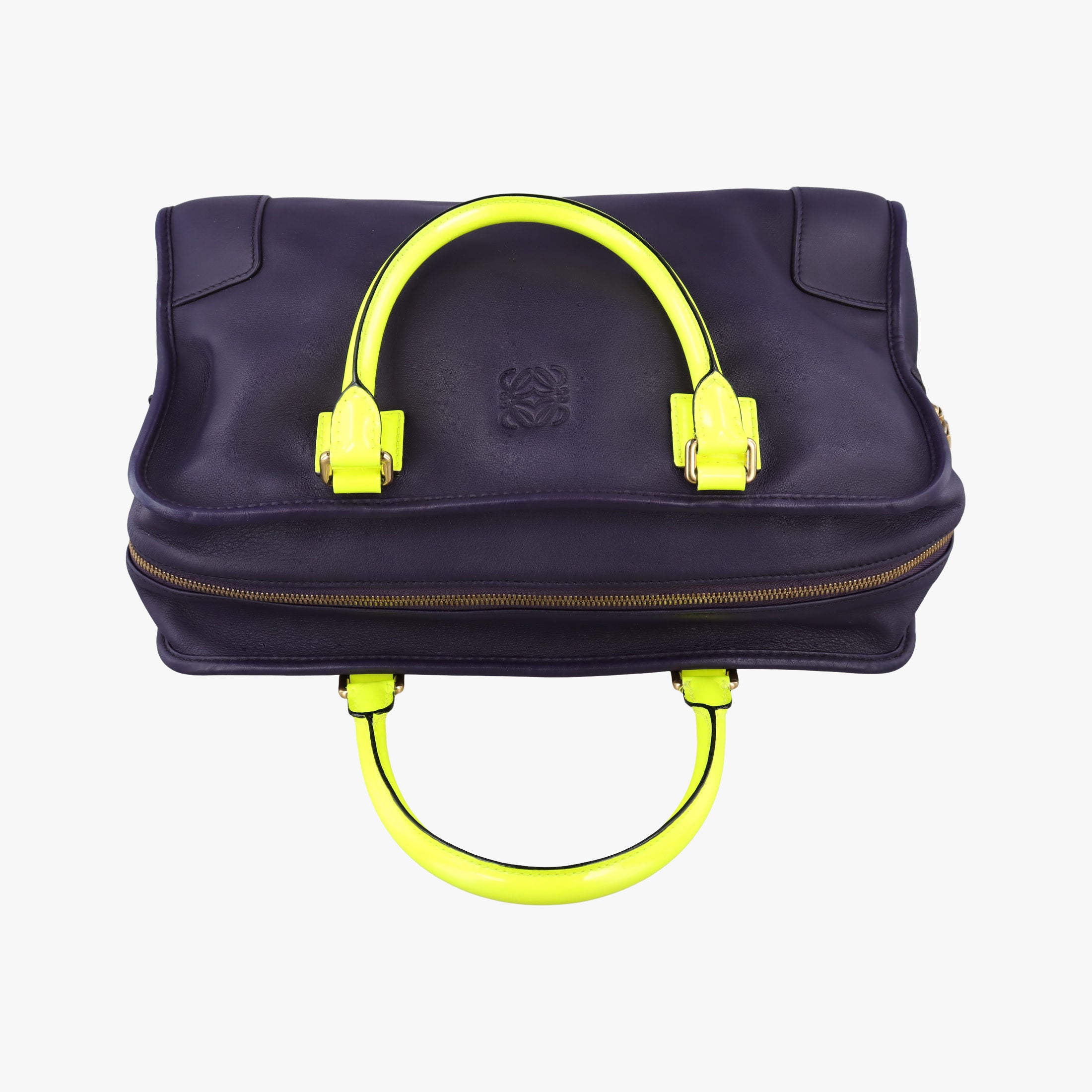 Pre-owned Loewe Amazona 36 Purple × Fluorescent Yellow Leather  handbag | stylenewstar
