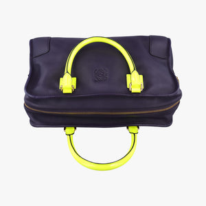 Pre-owned Loewe Amazona 36 Purple × Fluorescent Yellow Leather  handbag | stylenewstar