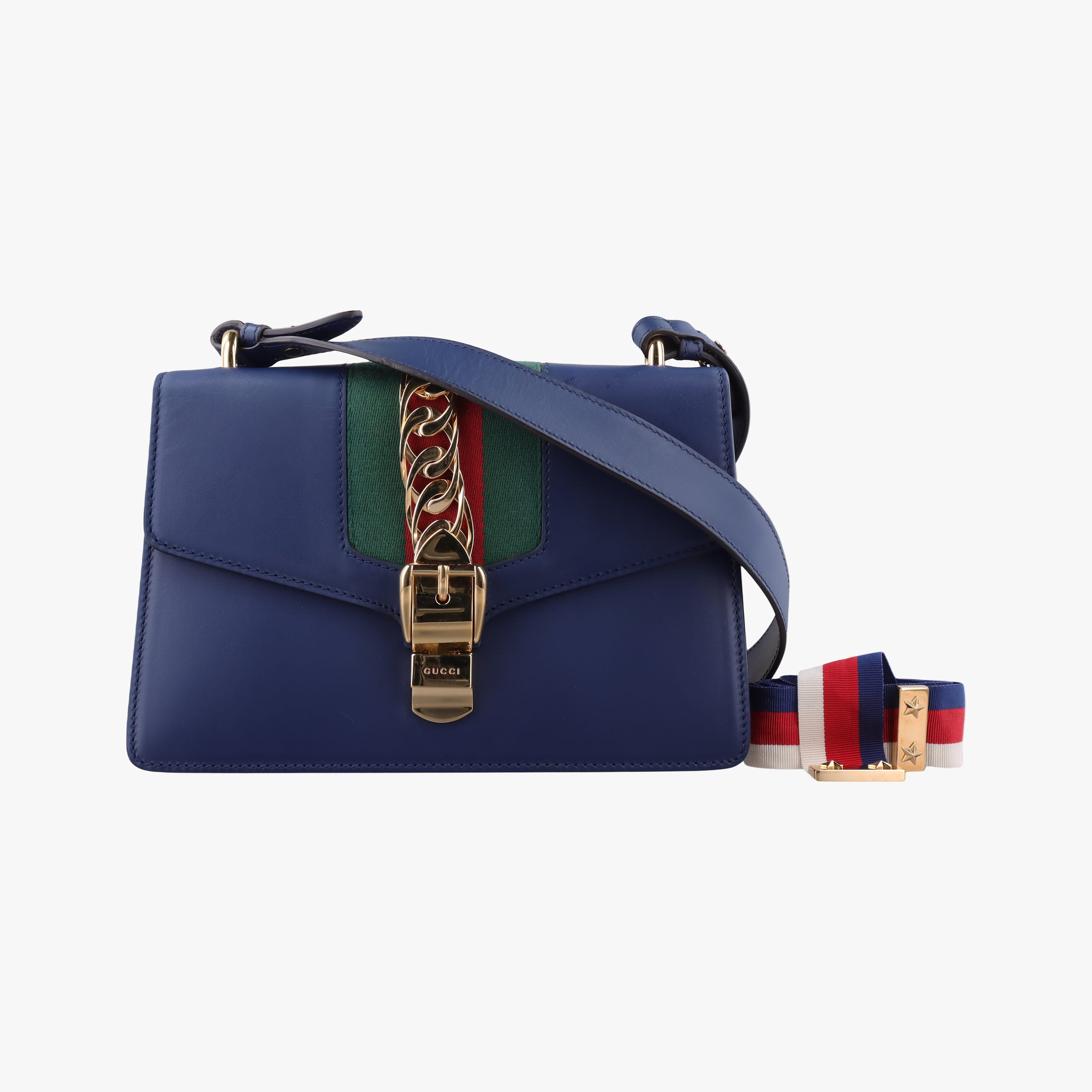 Pre-owned Gucci Sylvie Navy Leather 421882 shoulderbag | stylenewstar