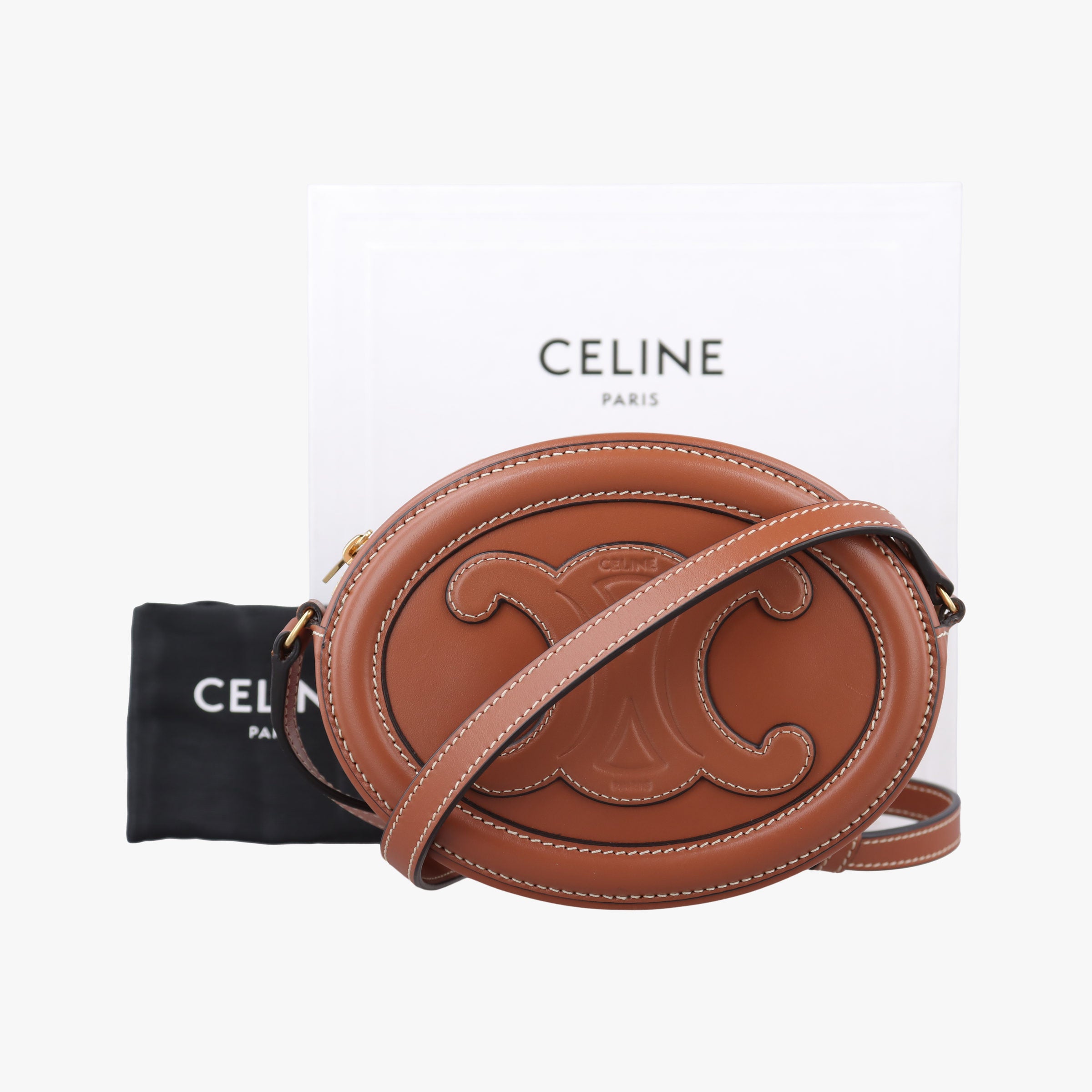 Pre-owned Celine Oval Purse Cuir Triomphe Brown Leather  shoulderbag | stylenewstar