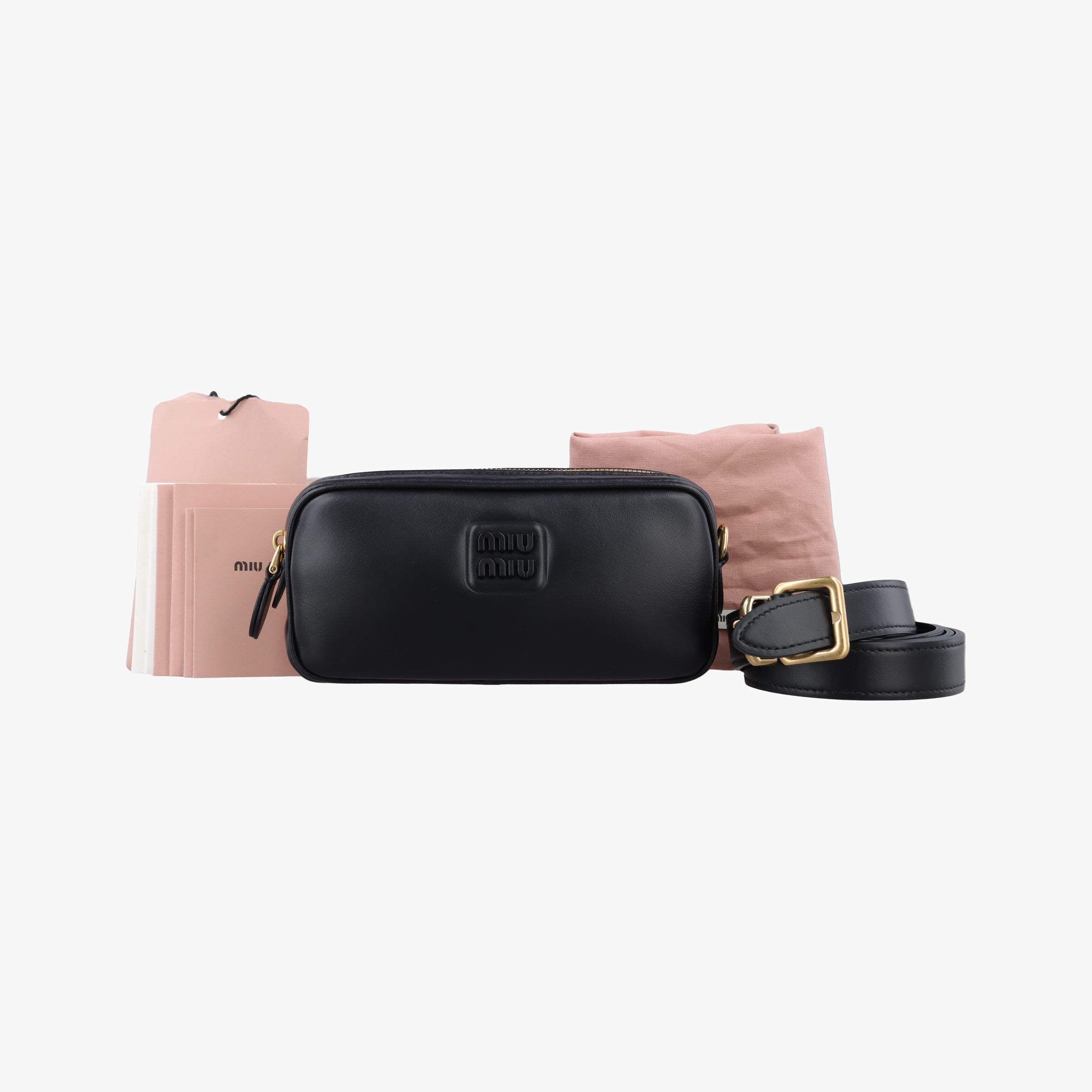 Pre-owned Miu Miu logo Black leather  bum bag/waist bag | stylenewstar