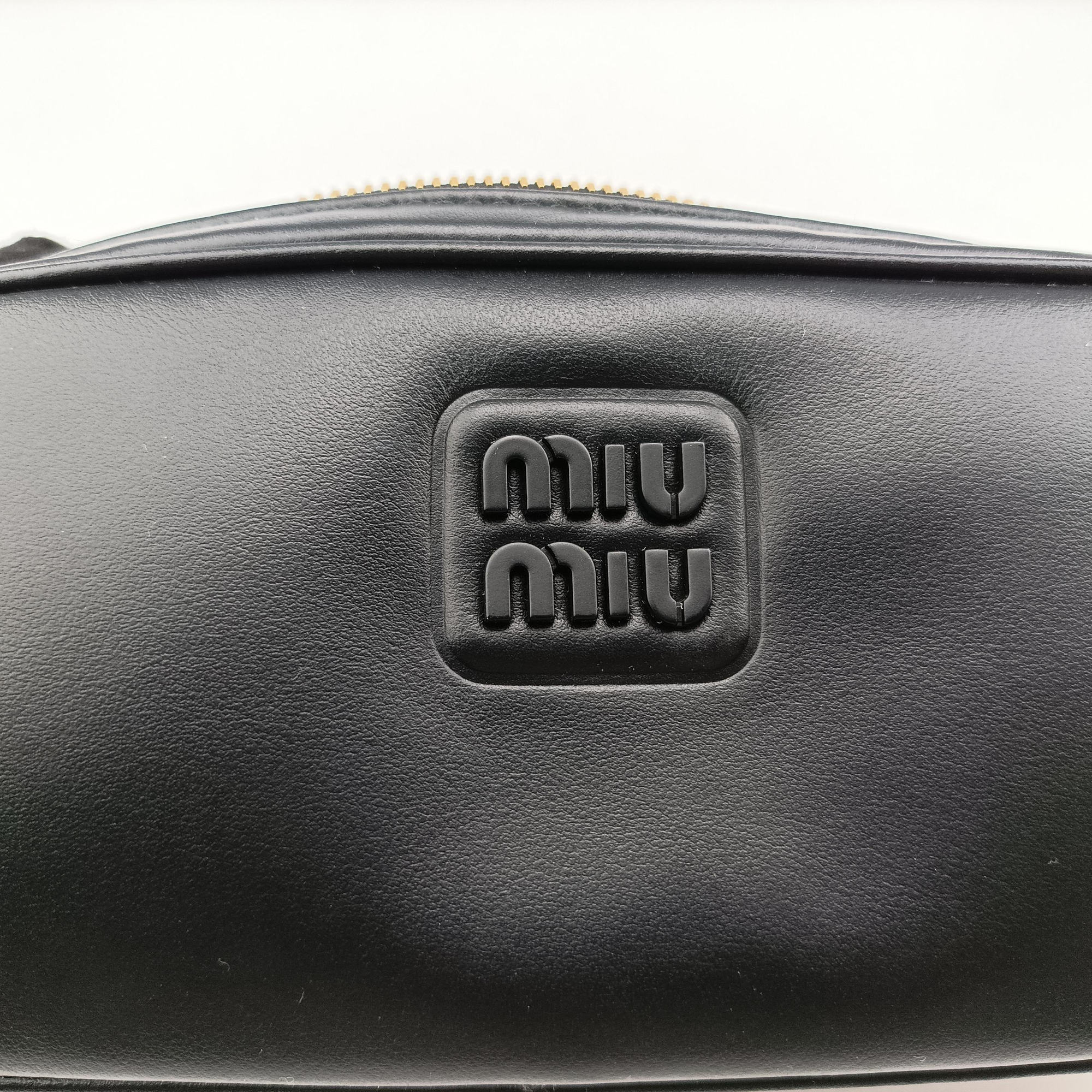 Pre-owned Miu Miu logo Black leather  bum bag/waist bag | stylenewstar