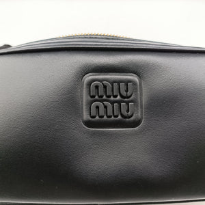 Pre-owned Miu Miu logo Black leather  bum bag/waist bag | stylenewstar