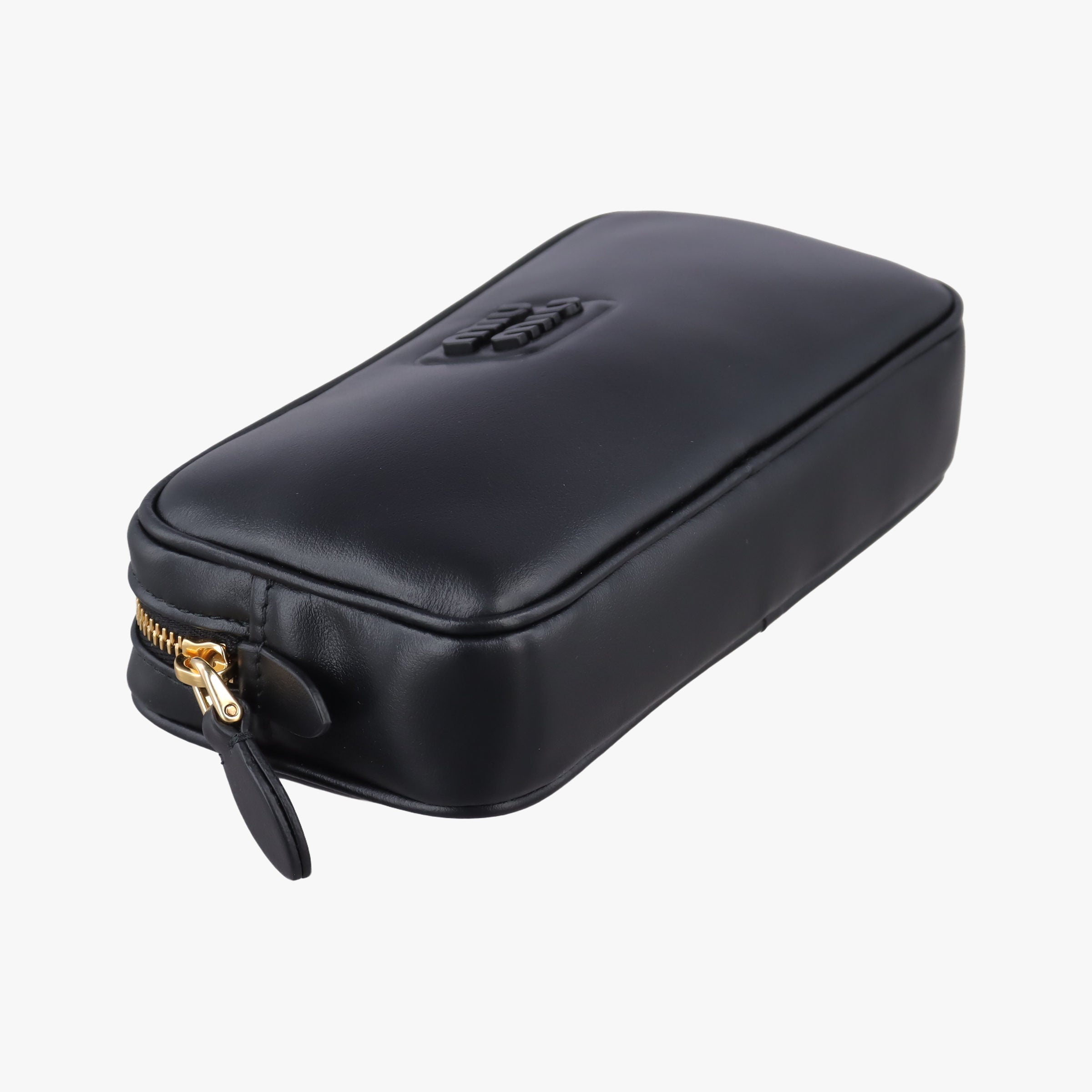 Pre-owned Miu Miu logo Black leather  bum bag/waist bag | stylenewstar