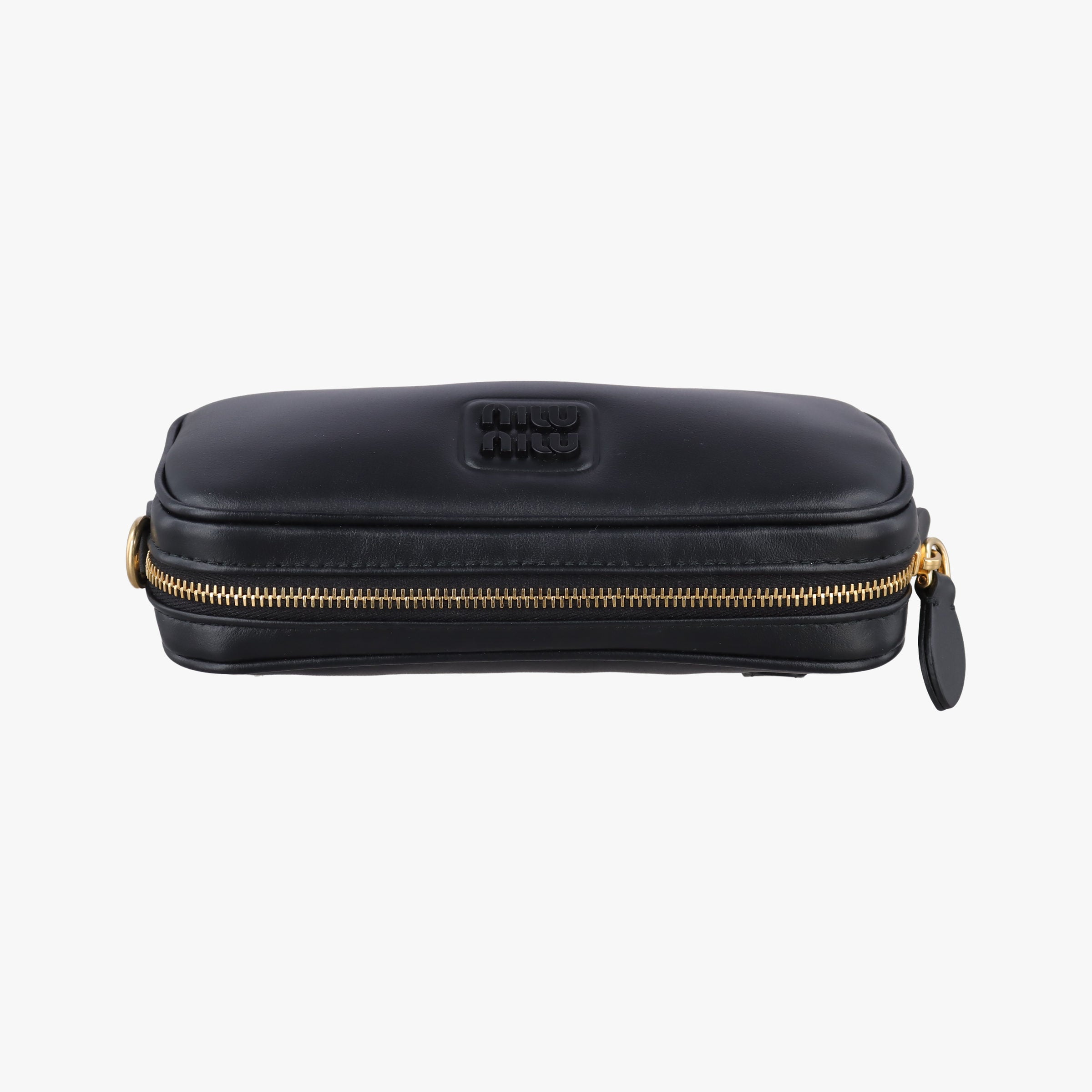 Pre-owned Miu Miu logo Black leather  bum bag/waist bag | stylenewstar
