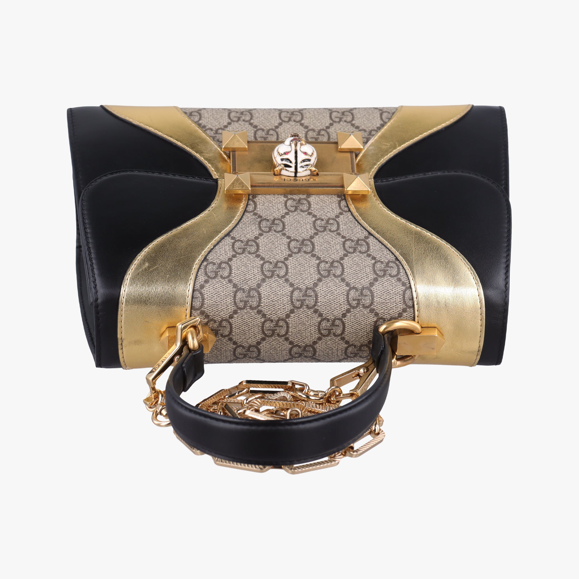 Pre-owned Gucci Osiride GG Supreme Beige × Gold × Black PVC coated canvas×Leather 497996 shoulderbag | stylenewstar