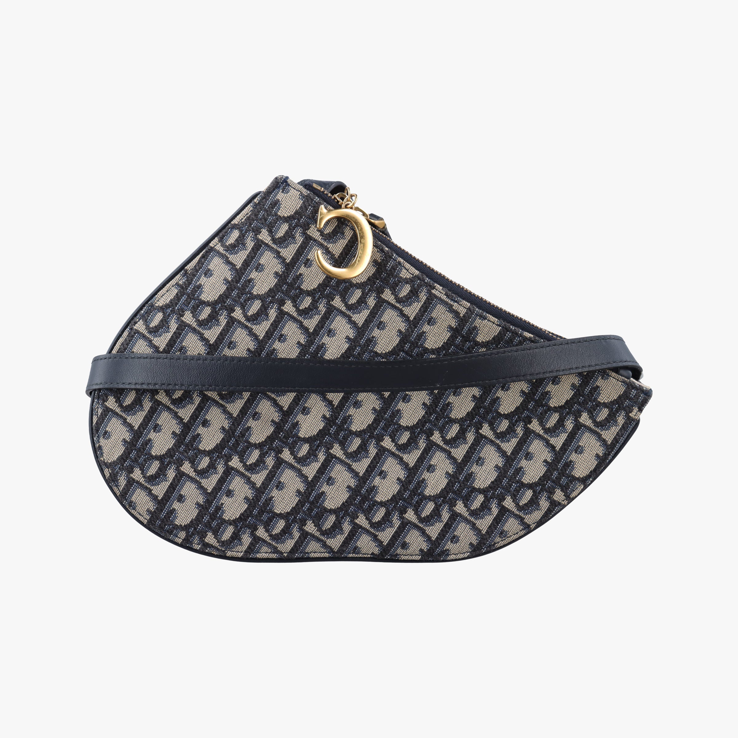 Pre-owned Christian Dior Saddle Navy×Gray Jacquard  shoulderbag | stylenewstar