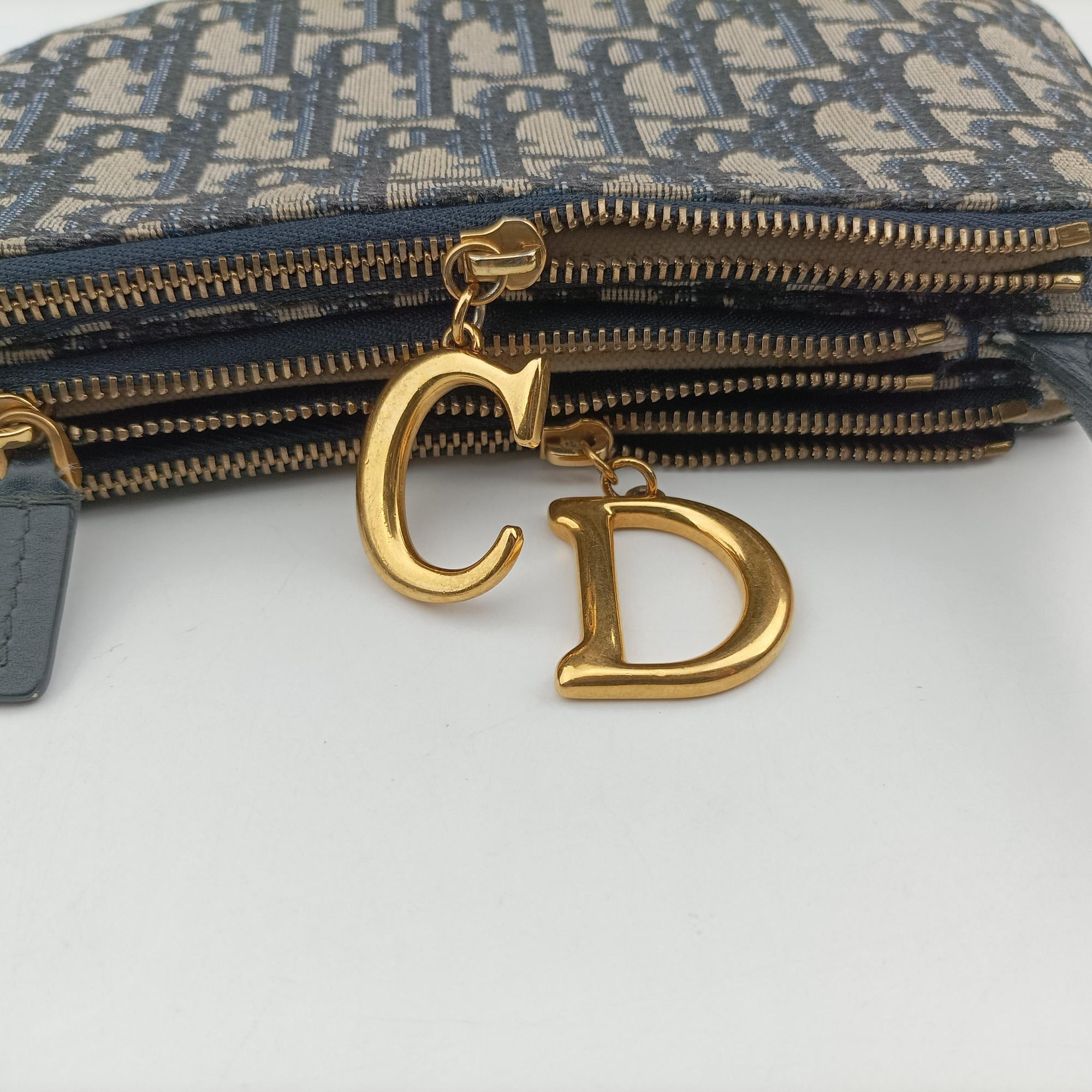 Pre-owned Christian Dior Saddle Navy×Gray Jacquard  shoulderbag | stylenewstar