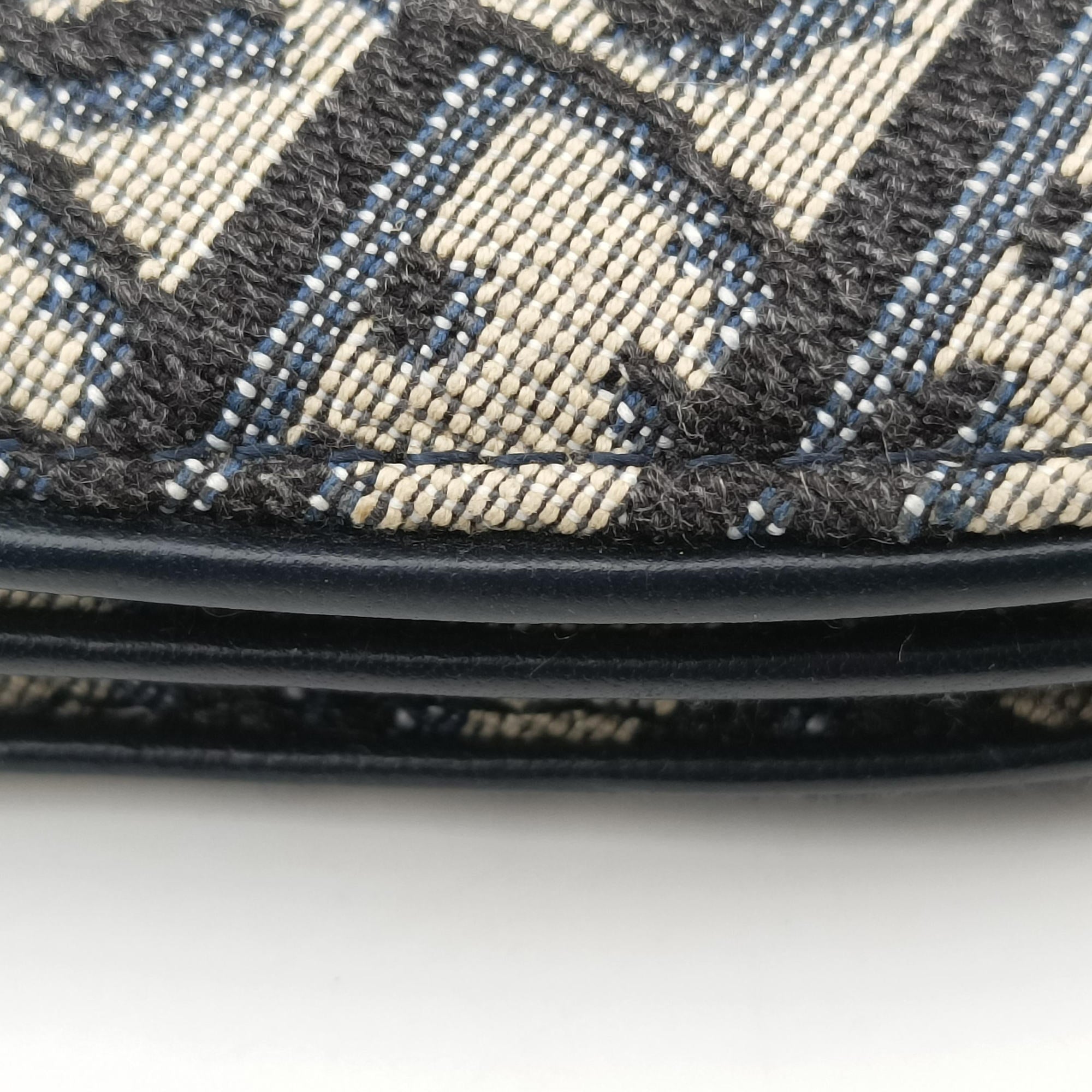 Pre-owned Christian Dior Saddle Navy×Gray Jacquard  shoulderbag | stylenewstar
