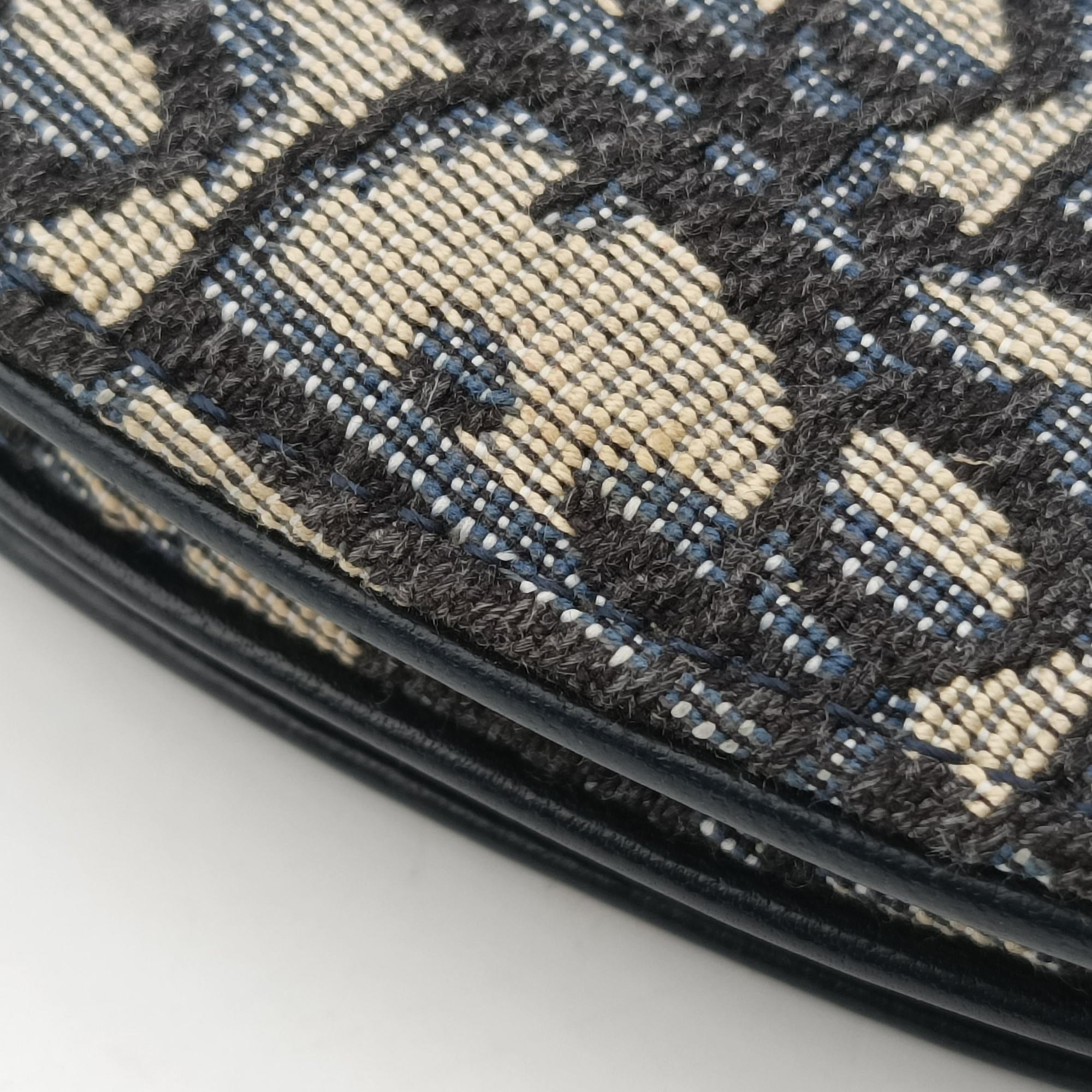 Pre-owned Christian Dior Saddle Navy×Gray Jacquard  shoulderbag | stylenewstar