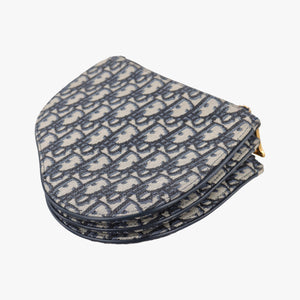 Pre-owned Christian Dior Saddle Navy×Gray Jacquard  shoulderbag | stylenewstar