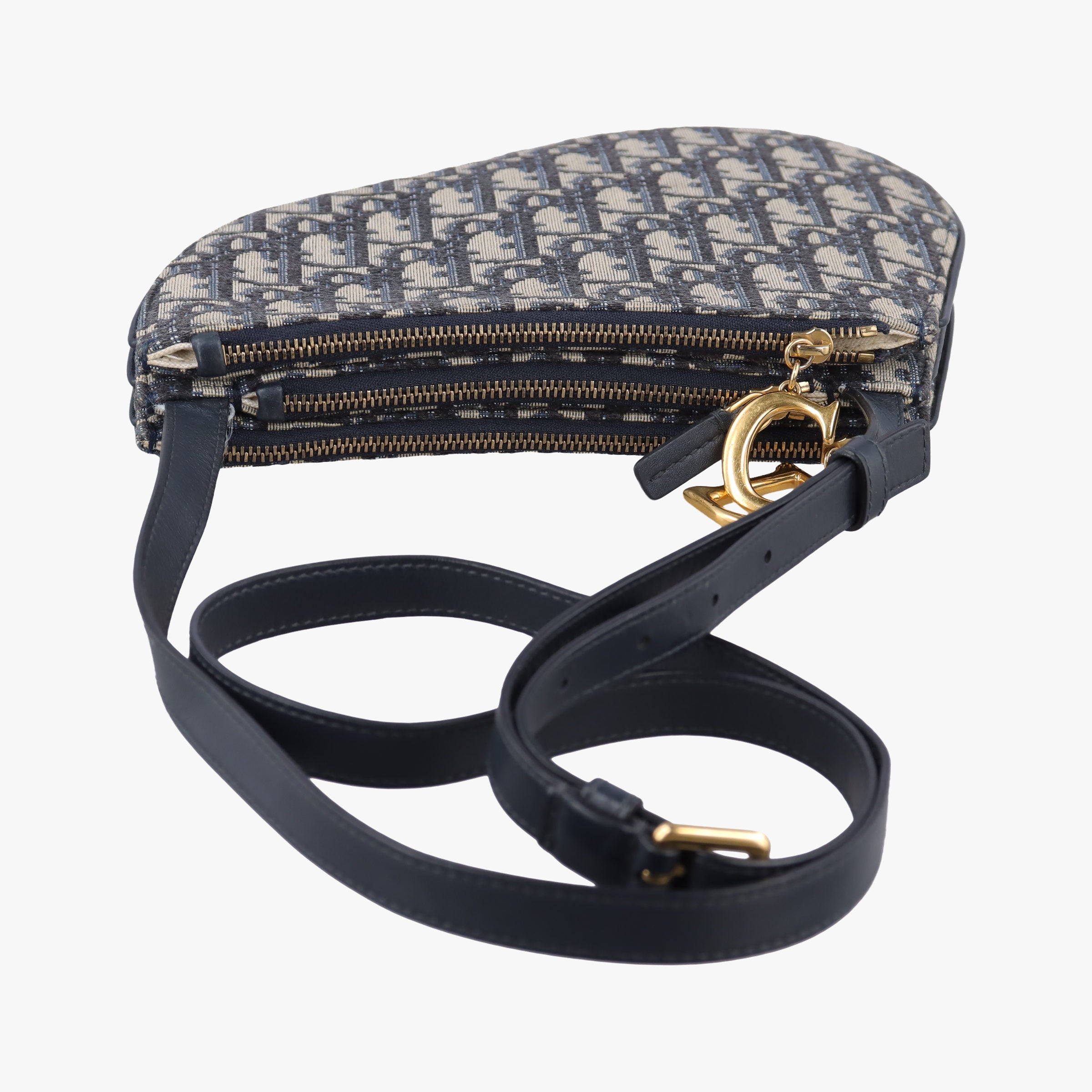 Pre-owned Christian Dior Saddle Navy×Gray Jacquard  shoulderbag | stylenewstar