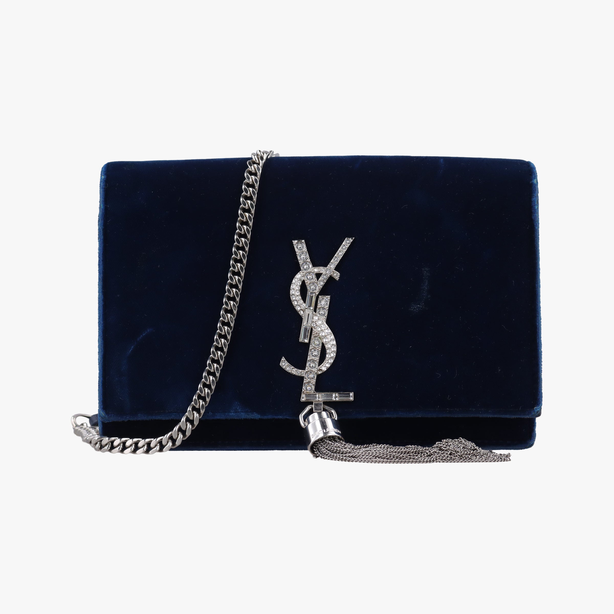 Pre-owned Yves Saint Laurent KATE Navy velour 491521 shoulderbag | stylenewstar