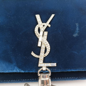 Pre-owned Yves Saint Laurent KATE Navy velour 491521 shoulderbag | stylenewstar