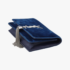 Pre-owned Yves Saint Laurent KATE Navy velour 491521 shoulderbag | stylenewstar