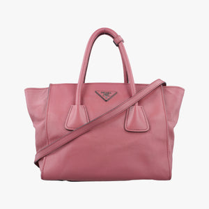 Pre-owned Prada Twin Pocket Winged Tote Pink Leather BN2619 shoulderbag | stylenewstar