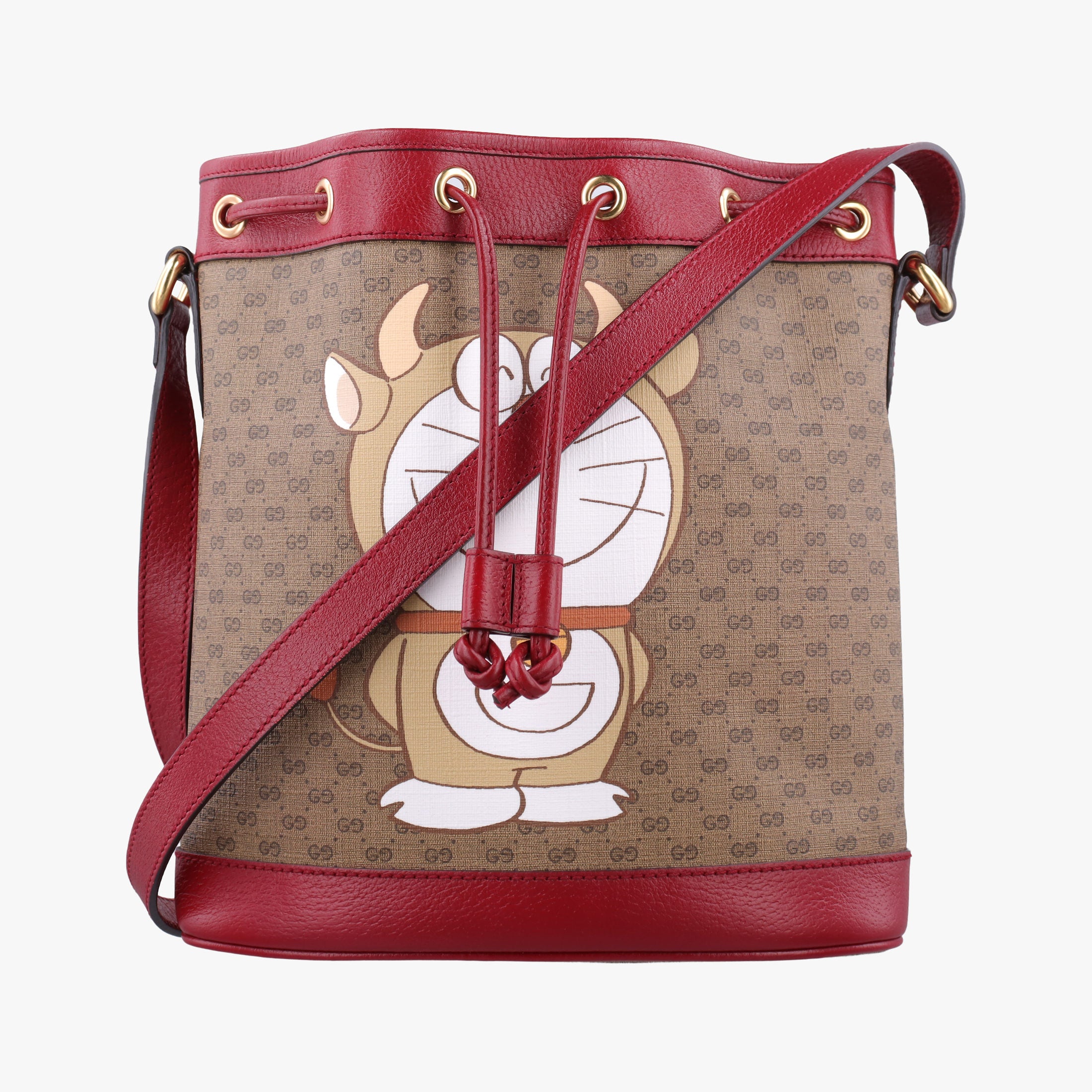 Pre-owned Gucci Doraemon collaboration Brown x red PVC coated canvas×Leather 655597 shoulderbag | stylenewstar