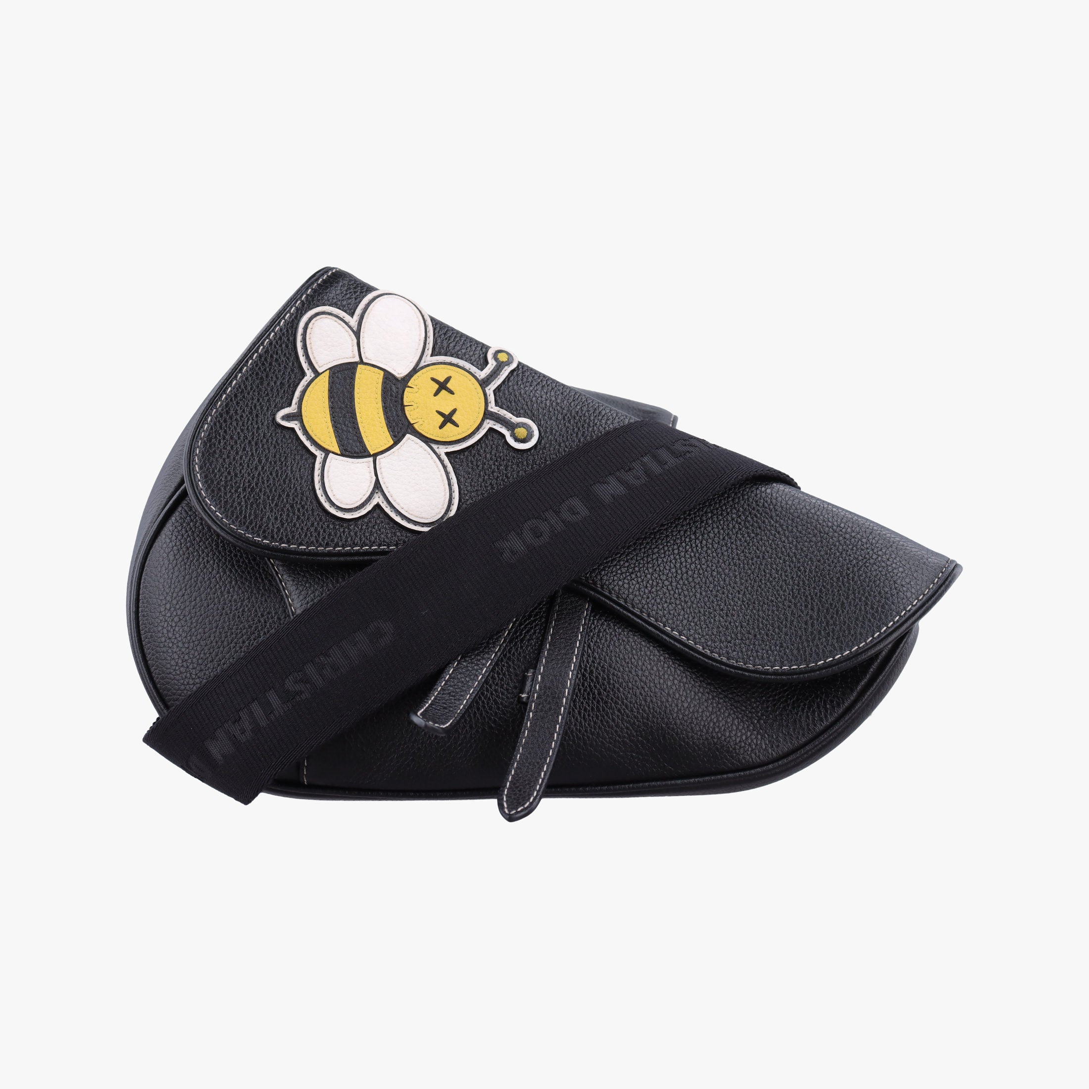 Pre-owned Christian Dior Saddle KAWS  Bee Black Leather  bum bag/waist bag | stylenewstar