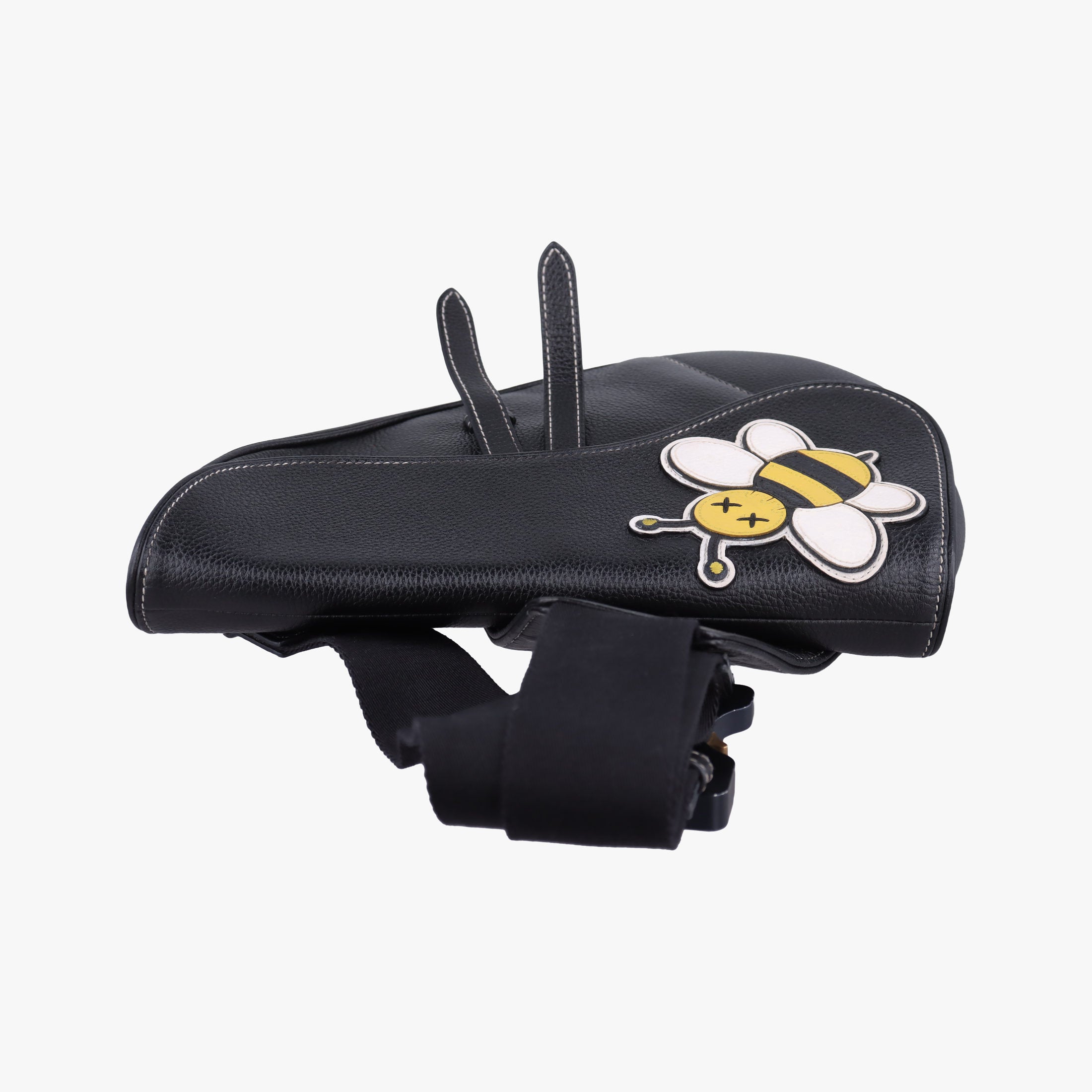 Pre-owned Christian Dior Saddle KAWS  Bee Black Leather  bum bag/waist bag | stylenewstar