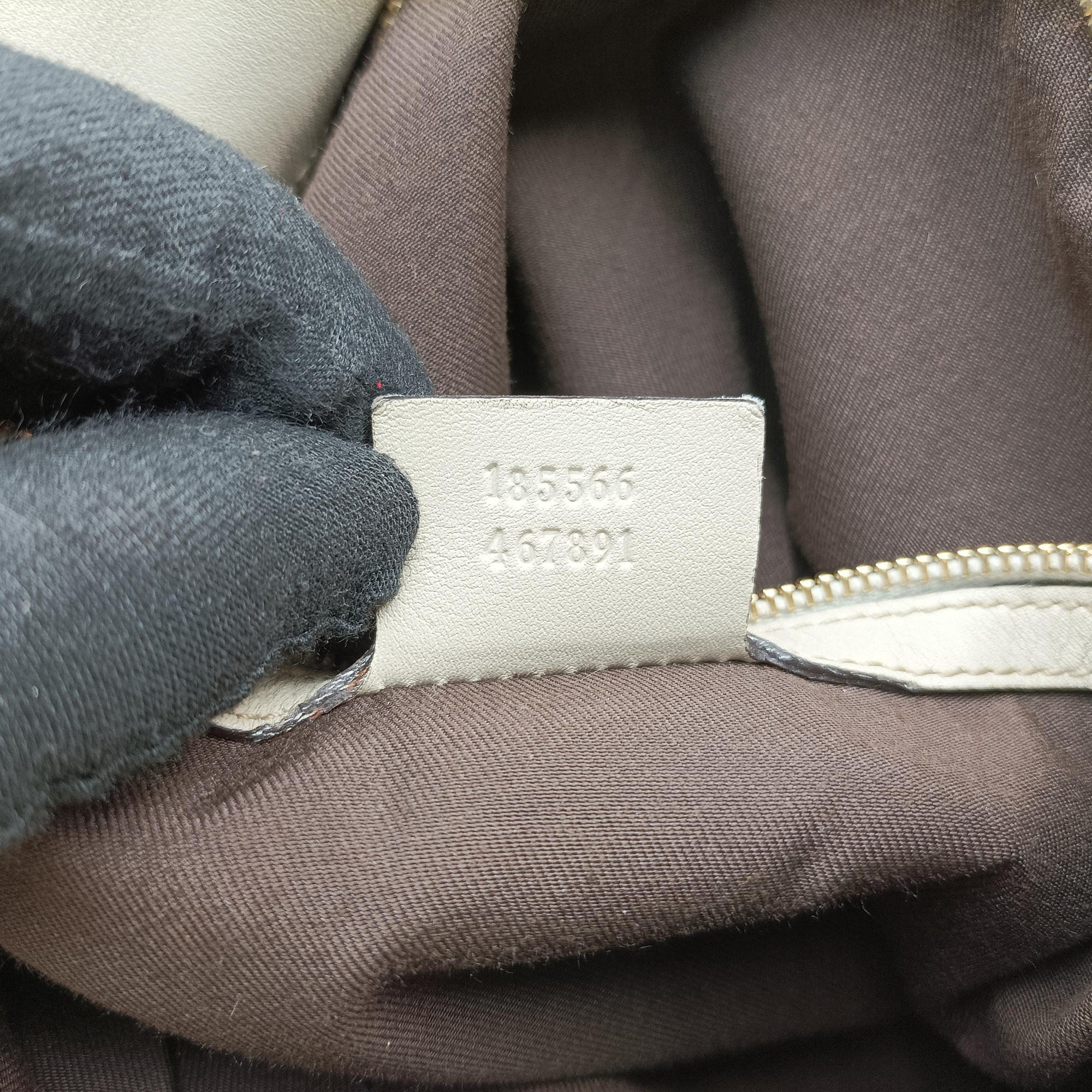 Pre-owned Gucci Indy Babouska Brown×White Leather×canvas 185566 shoulderbag | stylenewstar