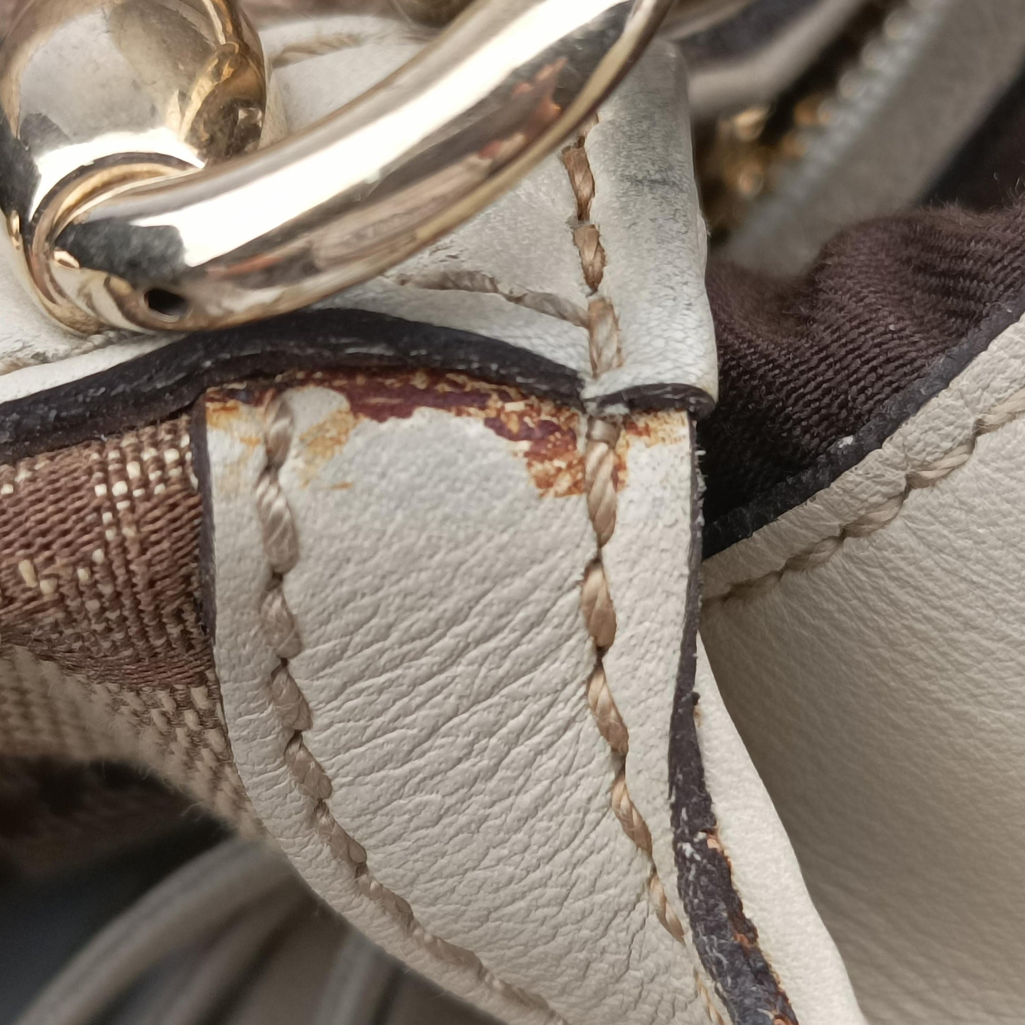 Pre-owned Gucci Indy Babouska Brown×White Leather×canvas 185566 shoulderbag | stylenewstar
