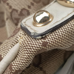 Pre-owned Gucci Indy Babouska Brown×White Leather×canvas 185566 shoulderbag | stylenewstar