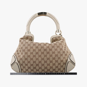 Pre-owned Gucci Indy Babouska Brown×White Leather×canvas 185566 shoulderbag | stylenewstar