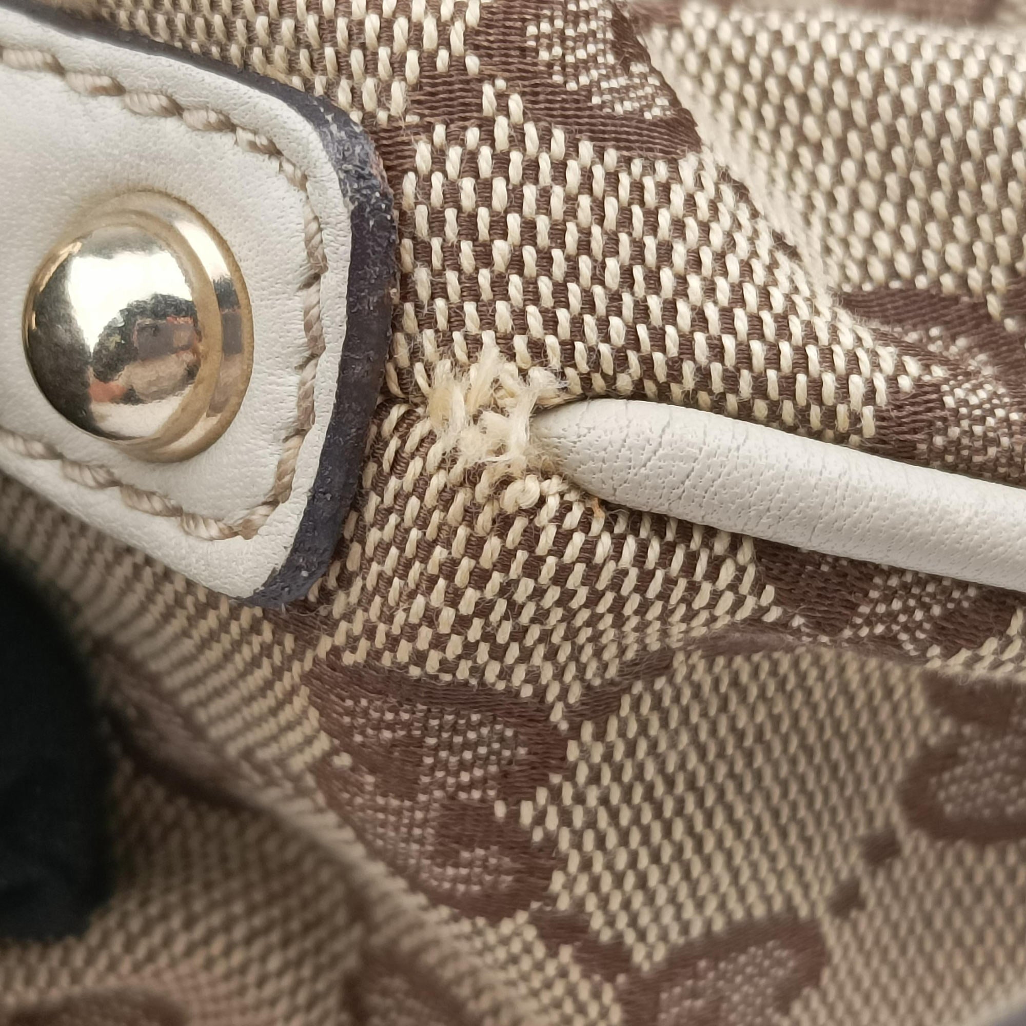 Pre-owned Gucci Indy Babouska Brown×White Leather×canvas 185566 shoulderbag | stylenewstar