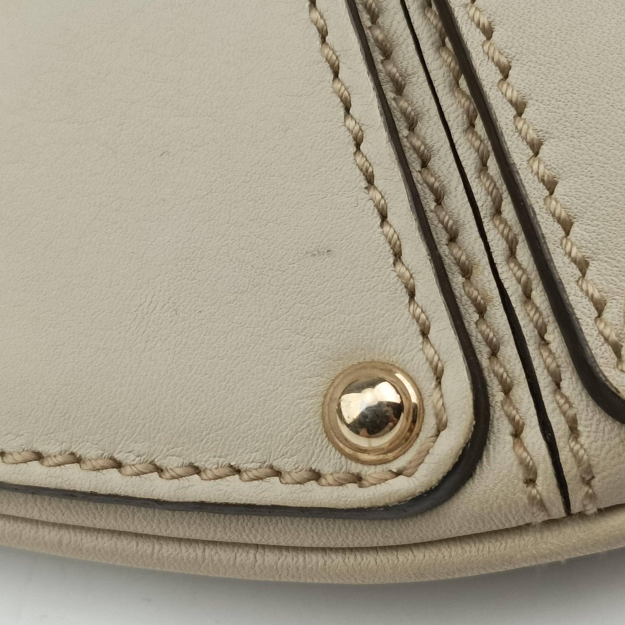 Pre-owned Gucci Indy Babouska Brown×White Leather×canvas 185566 shoulderbag | stylenewstar