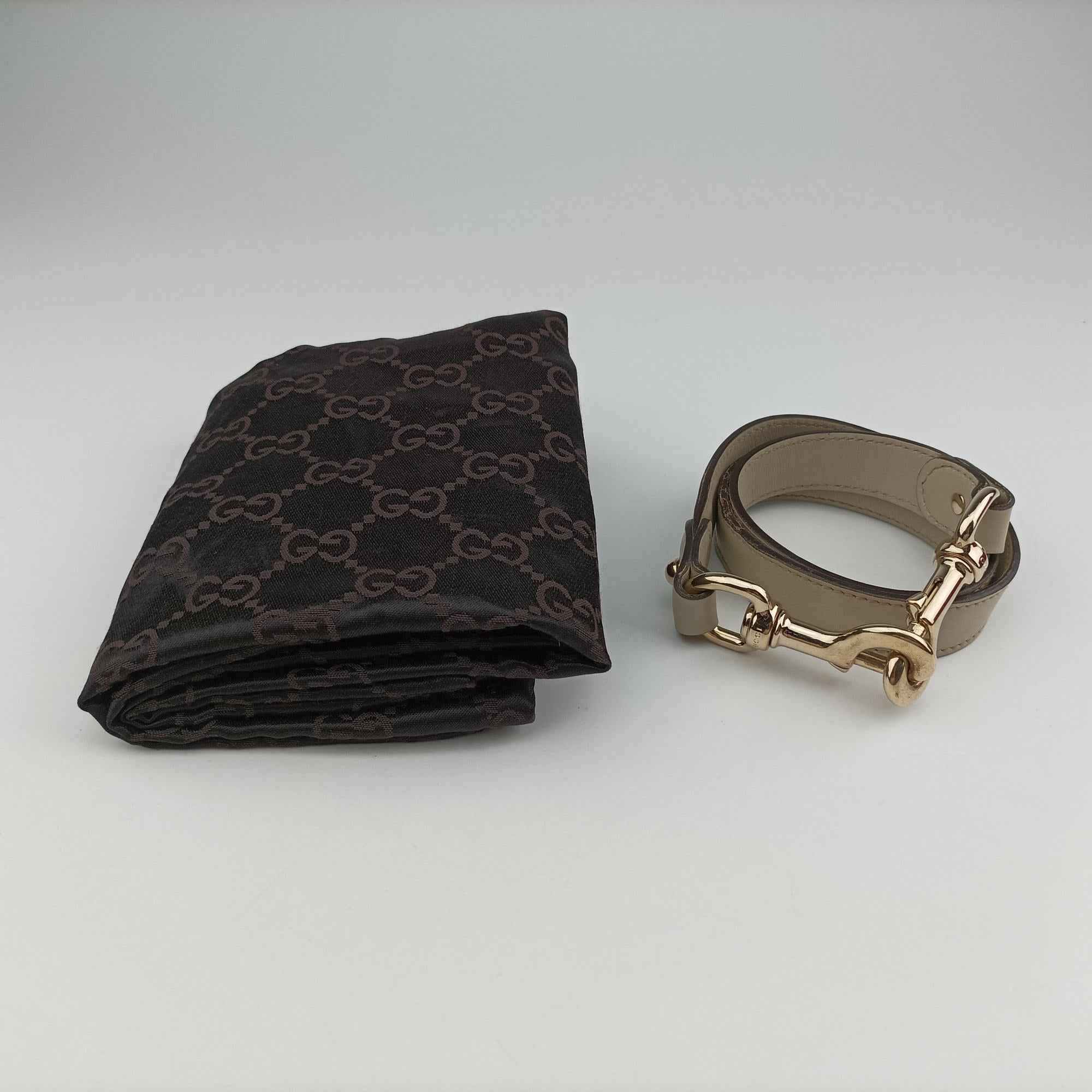 Pre-owned Gucci Indy Babouska Brown×White Leather×canvas 185566 shoulderbag | stylenewstar