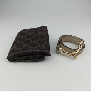 Pre-owned Gucci Indy Babouska Brown×White Leather×canvas 185566 shoulderbag | stylenewstar